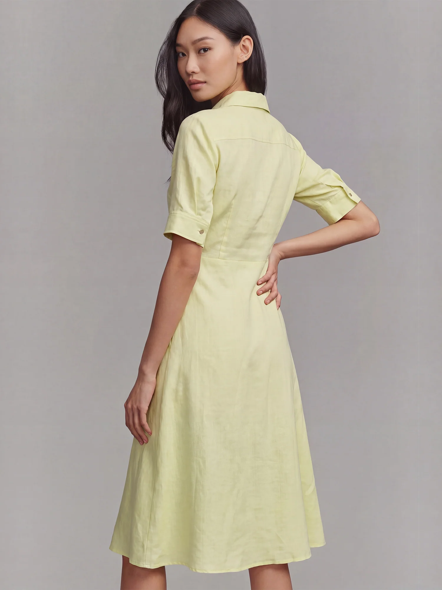 Short Sleeve Linen Midi Shirtdress - Image 6