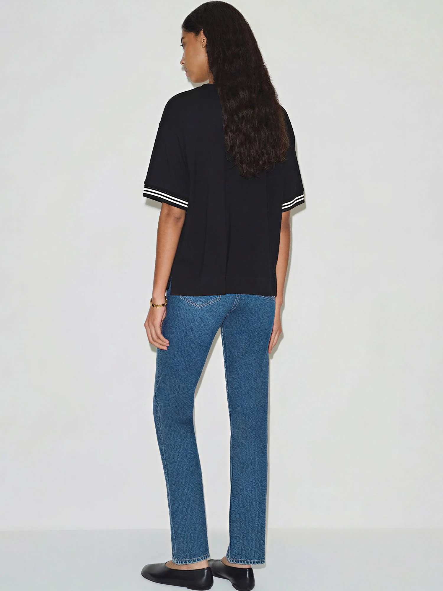 Short Sleeve Top With White Trim Cuffs And Neckline - Image 4