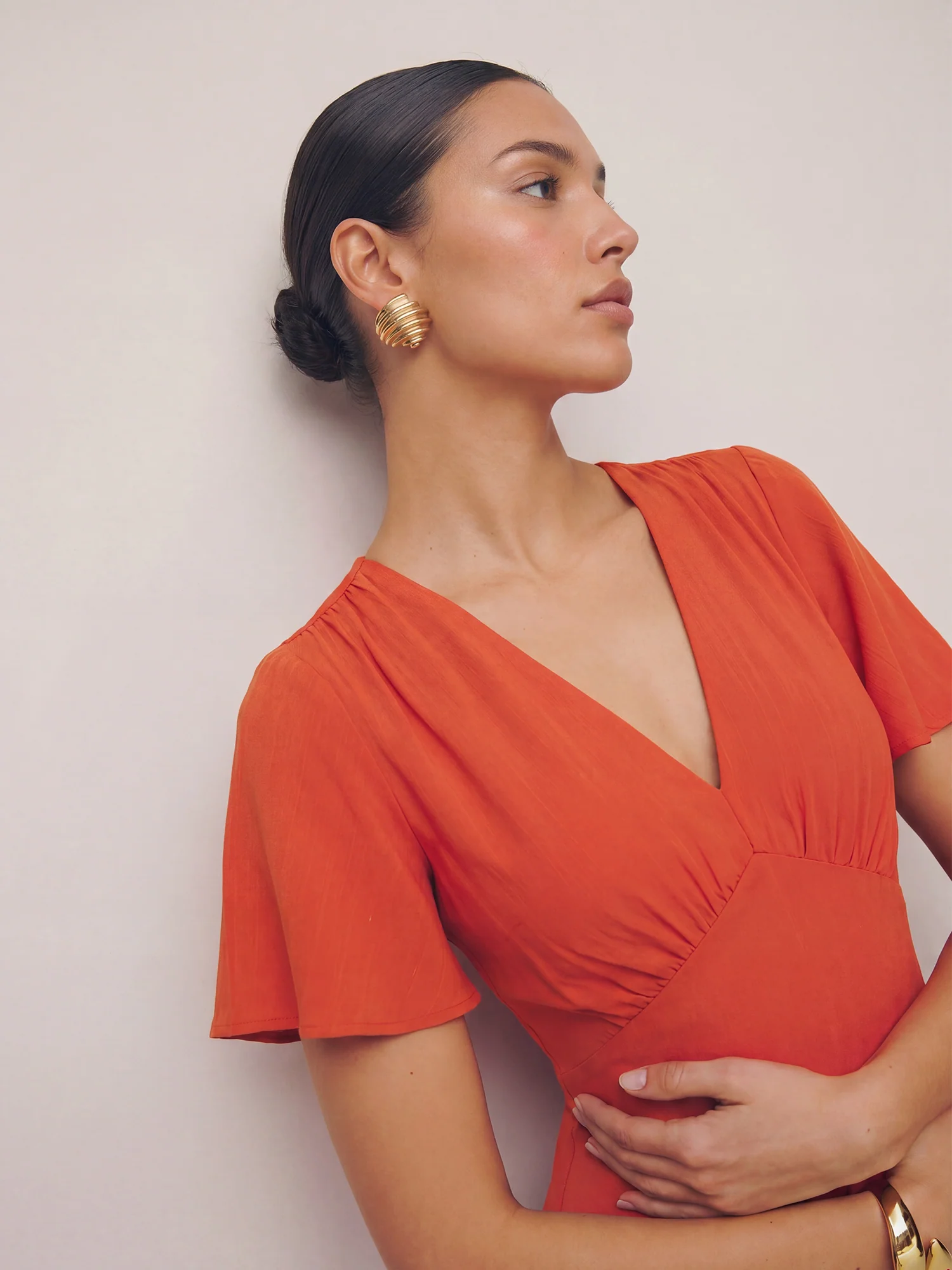 V Neck Woven A Line Midi Dress - Image 2