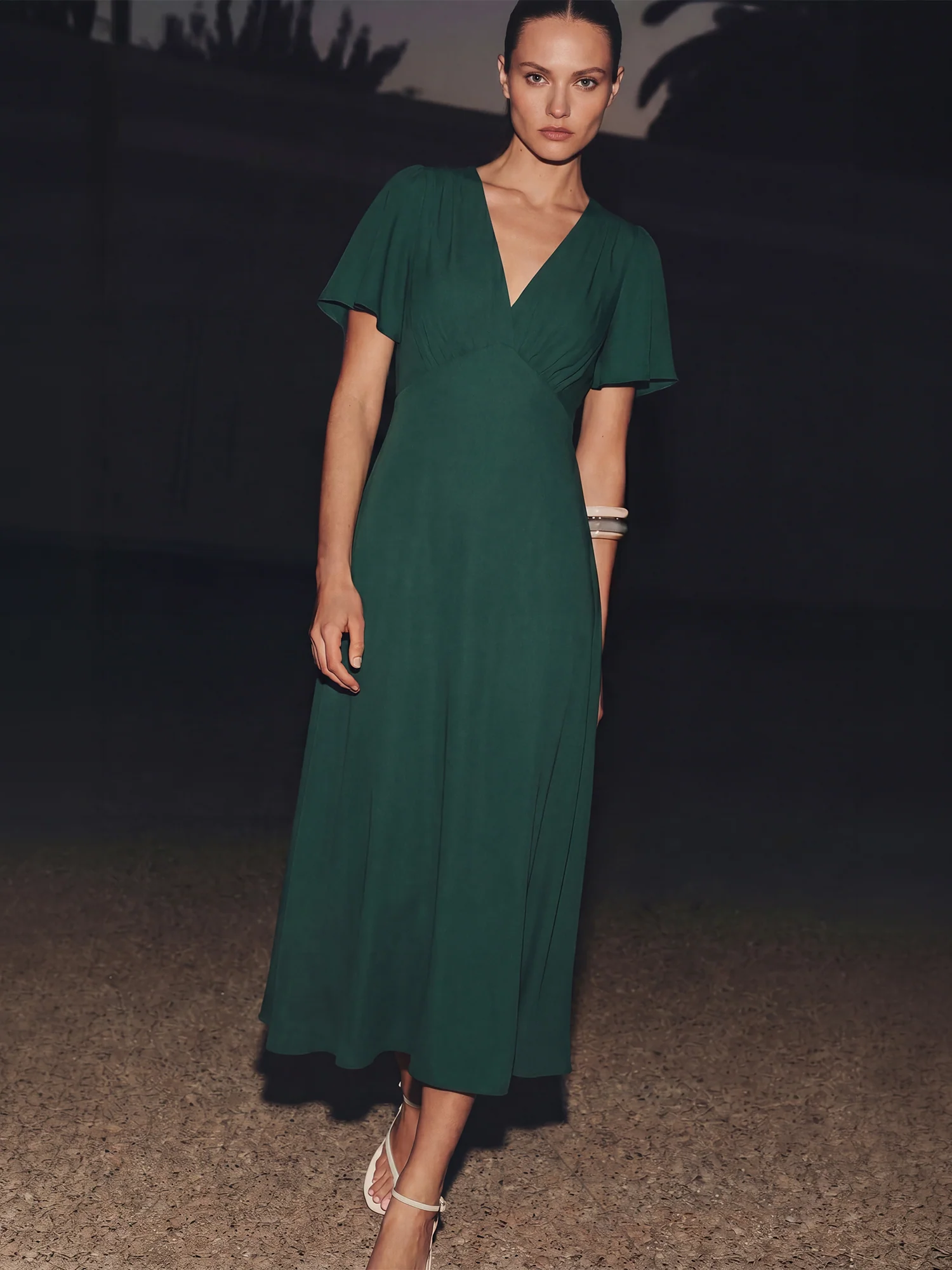 V Neck Woven A Line Midi Dress - Image 6