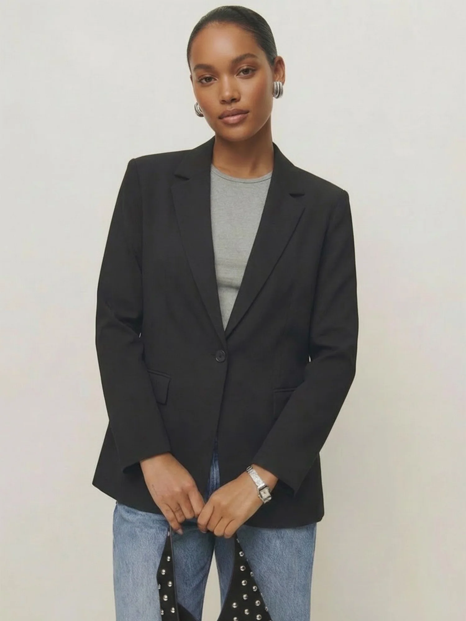 Single Breasted Classic Tailored Striped Blazer - Image 2