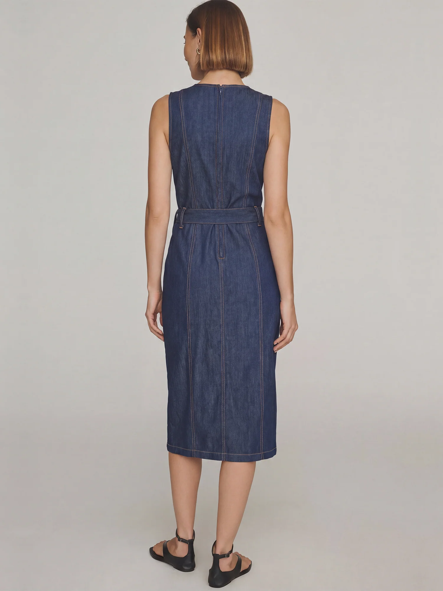 Sleeveless Button-Down Stretch Sheath Midi Dress - Image 5