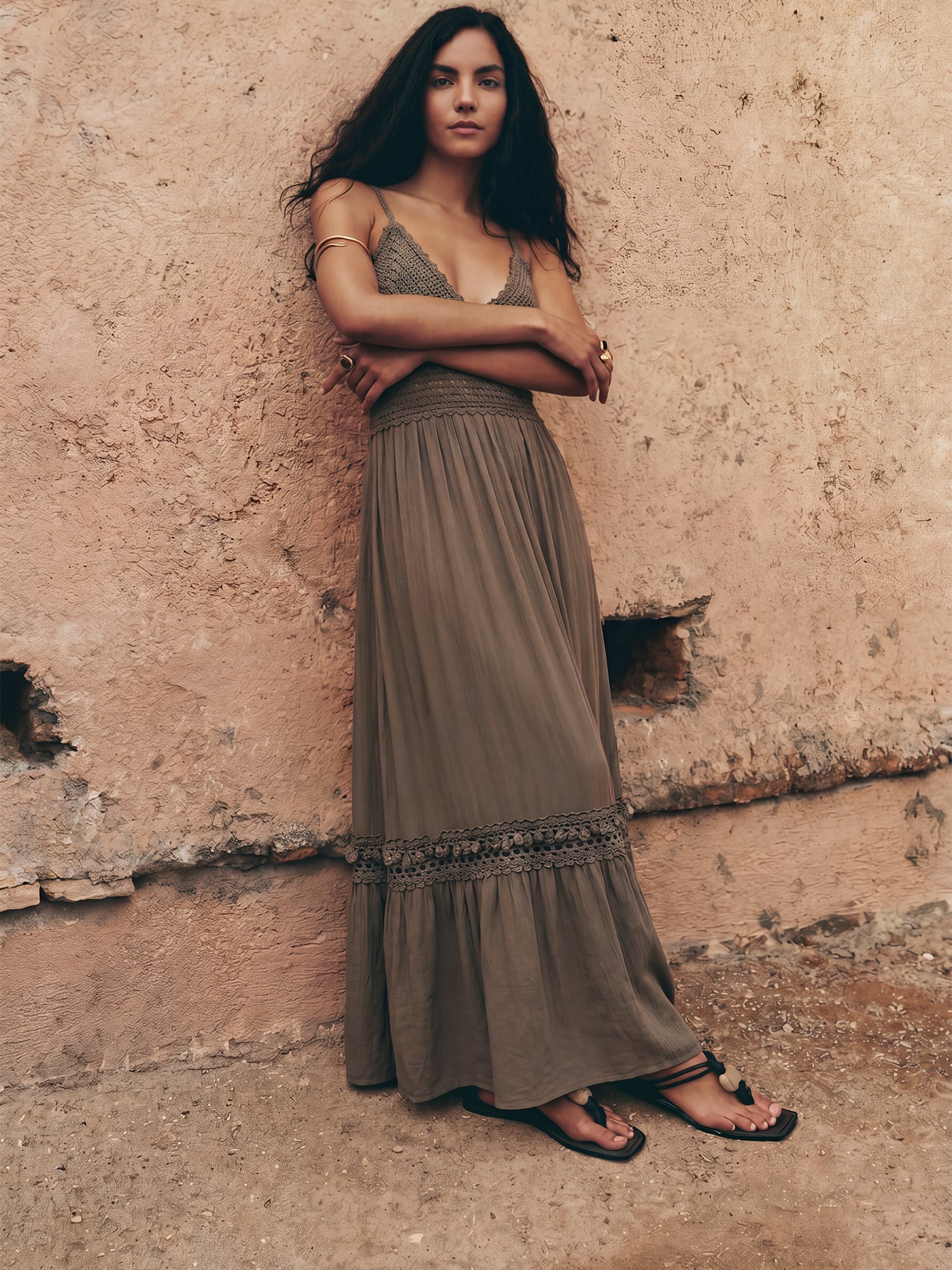 Sleeveless Crochet Woven Maxi Sun Dress