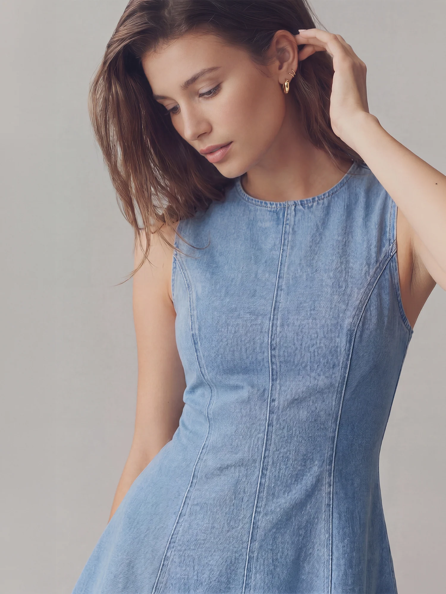 Sleeveless Denim Fit And Flare Mini Dress - Image 3