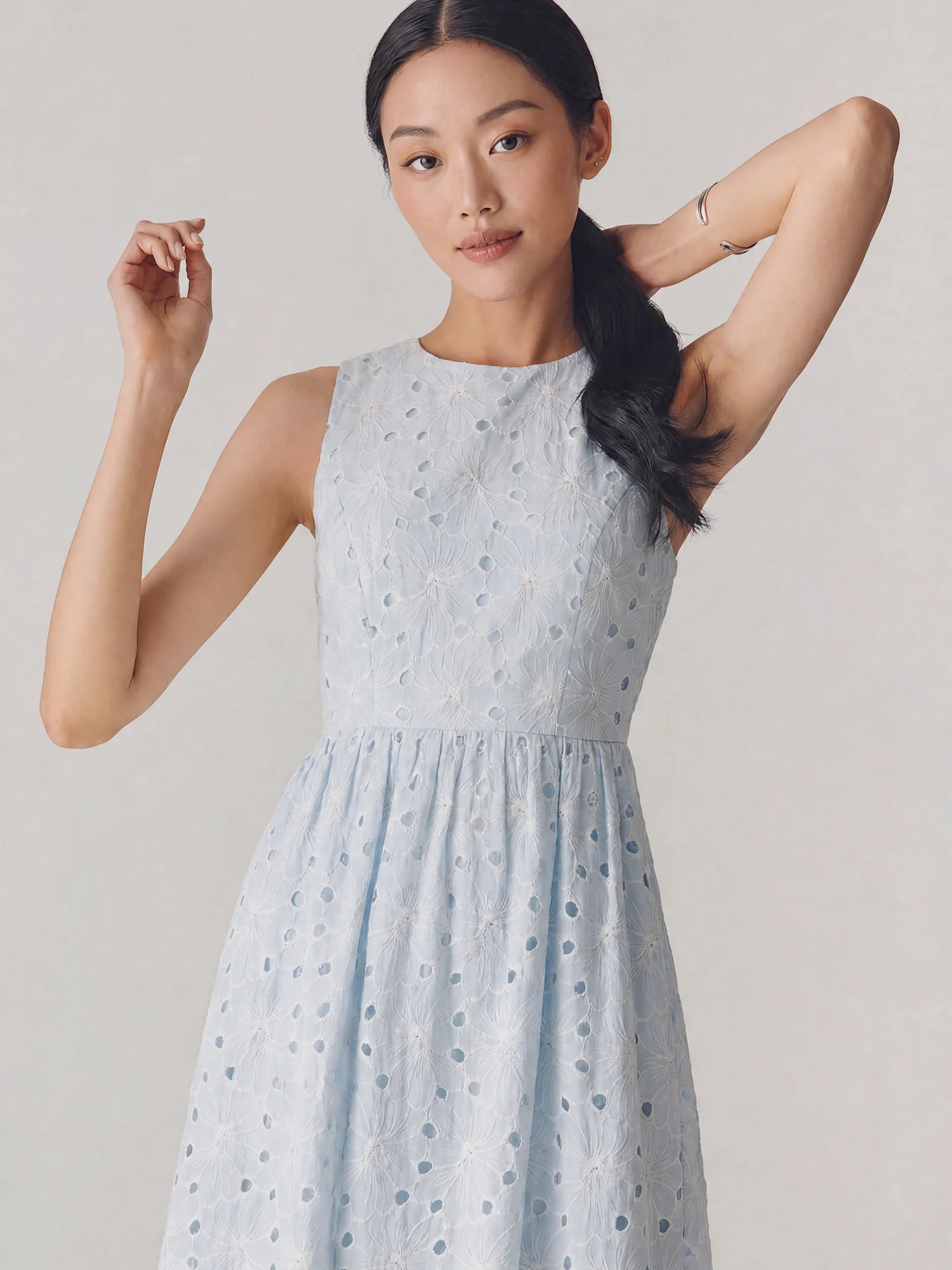 Sleeveless Eyelet Fit And Flare Midi Dress - Image 3