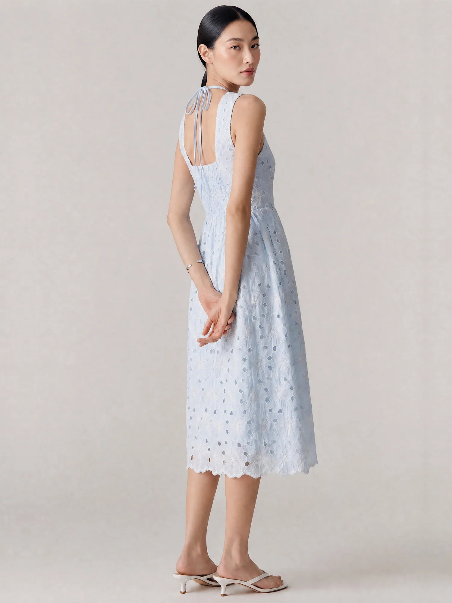 Sleeveless Eyelet Fit And Flare Midi Dress - Image 5