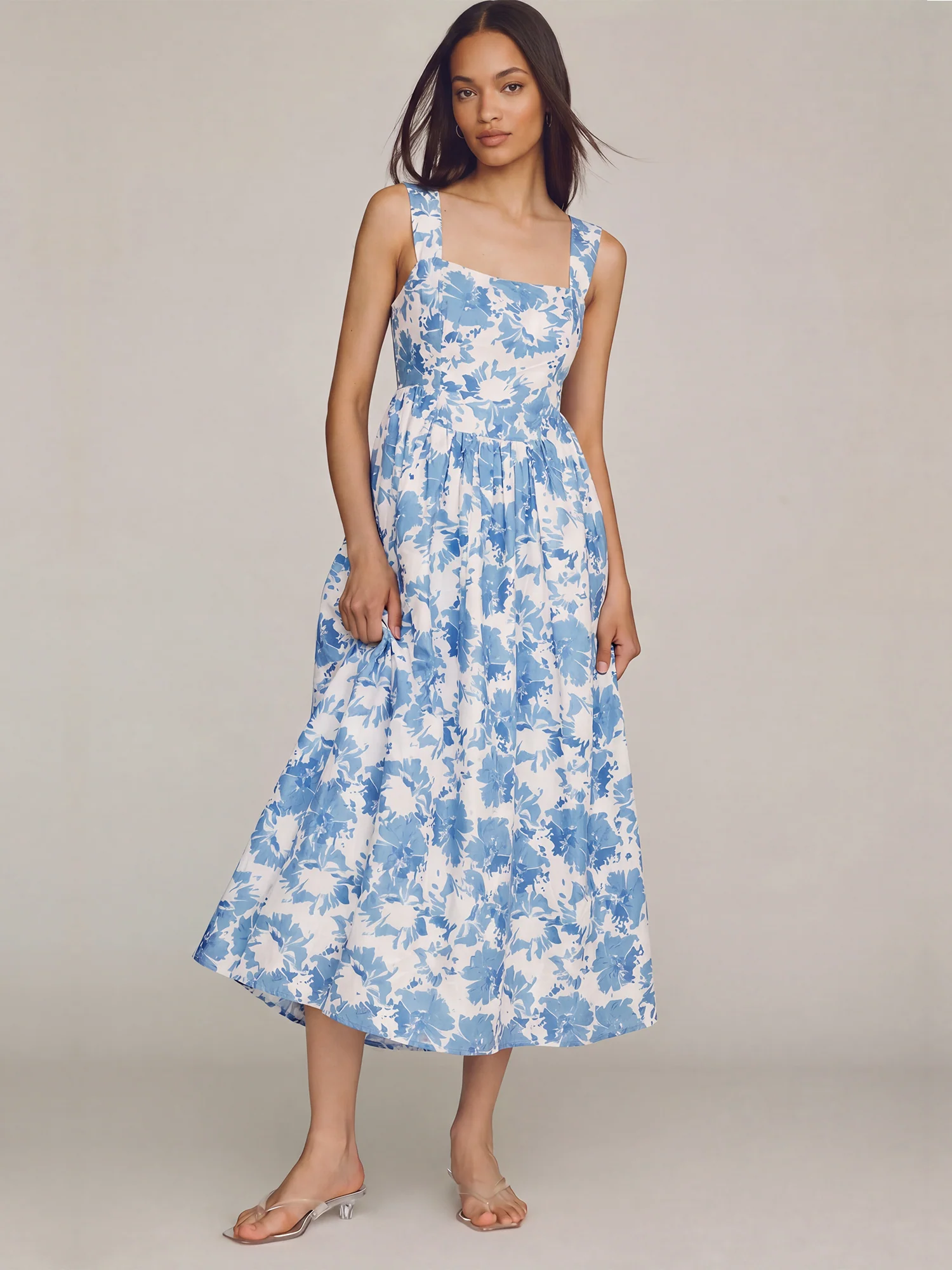Sleeveless Square Neck Floral Nap Maxi Dress - Image 4