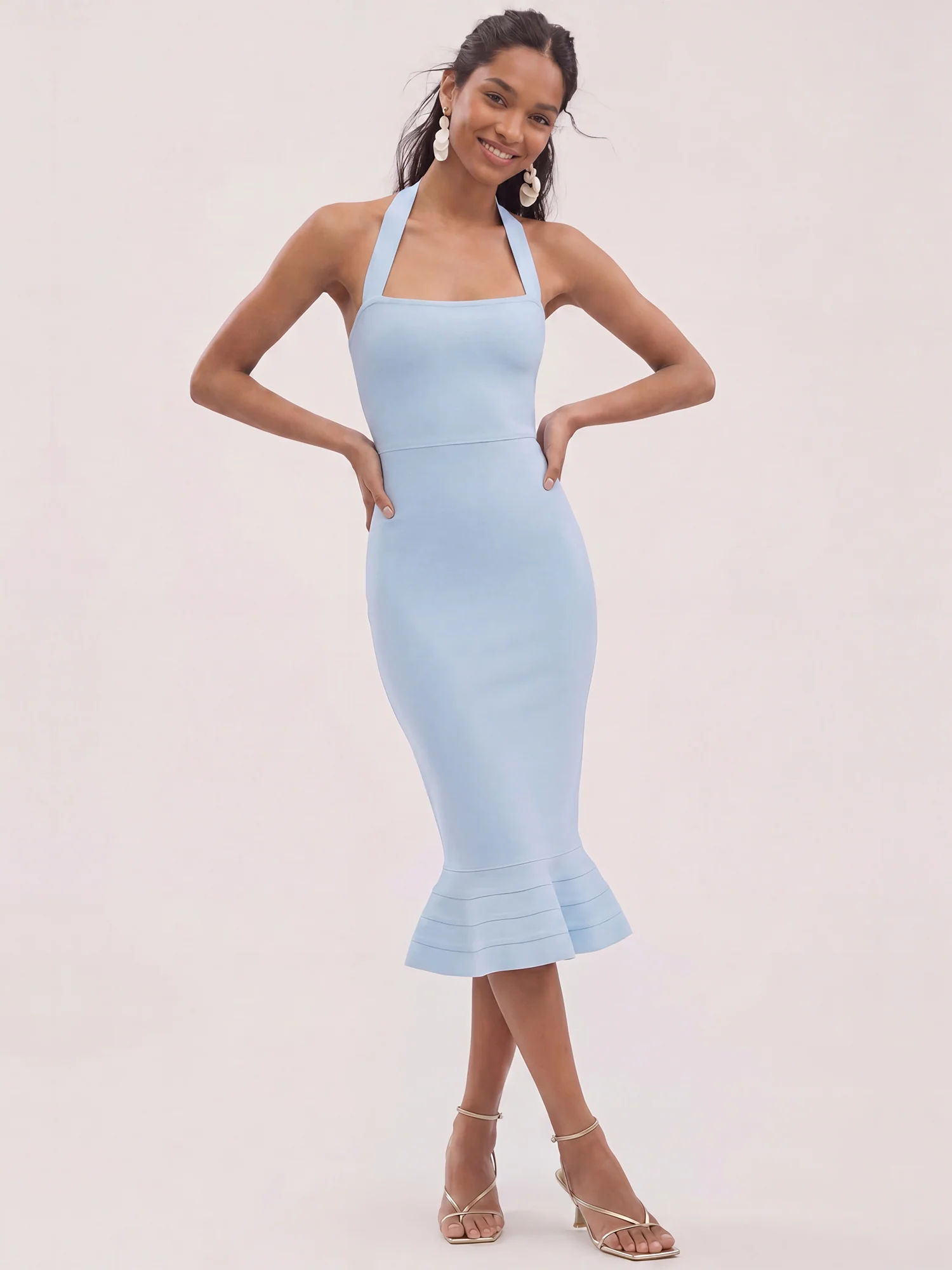 Sleeveless Halterneck Bandage Bodycon Trumpet Hem Midi Dress