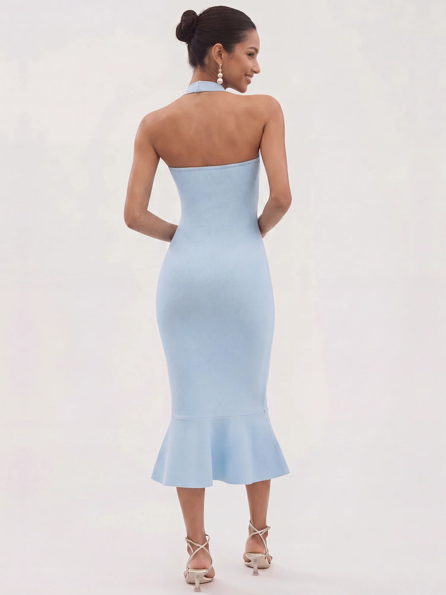 Sleeveless Halterneck Bandage Bodycon Trumpet Hem Midi Dress - Image 3