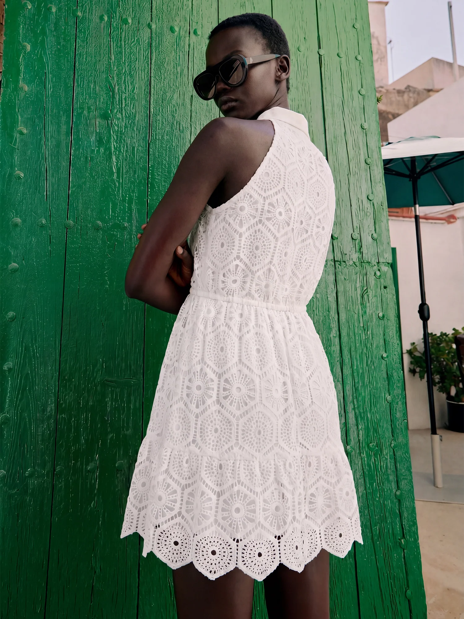 Sleevless Lace Eyelet Shirt Mini Dress - Image 3
