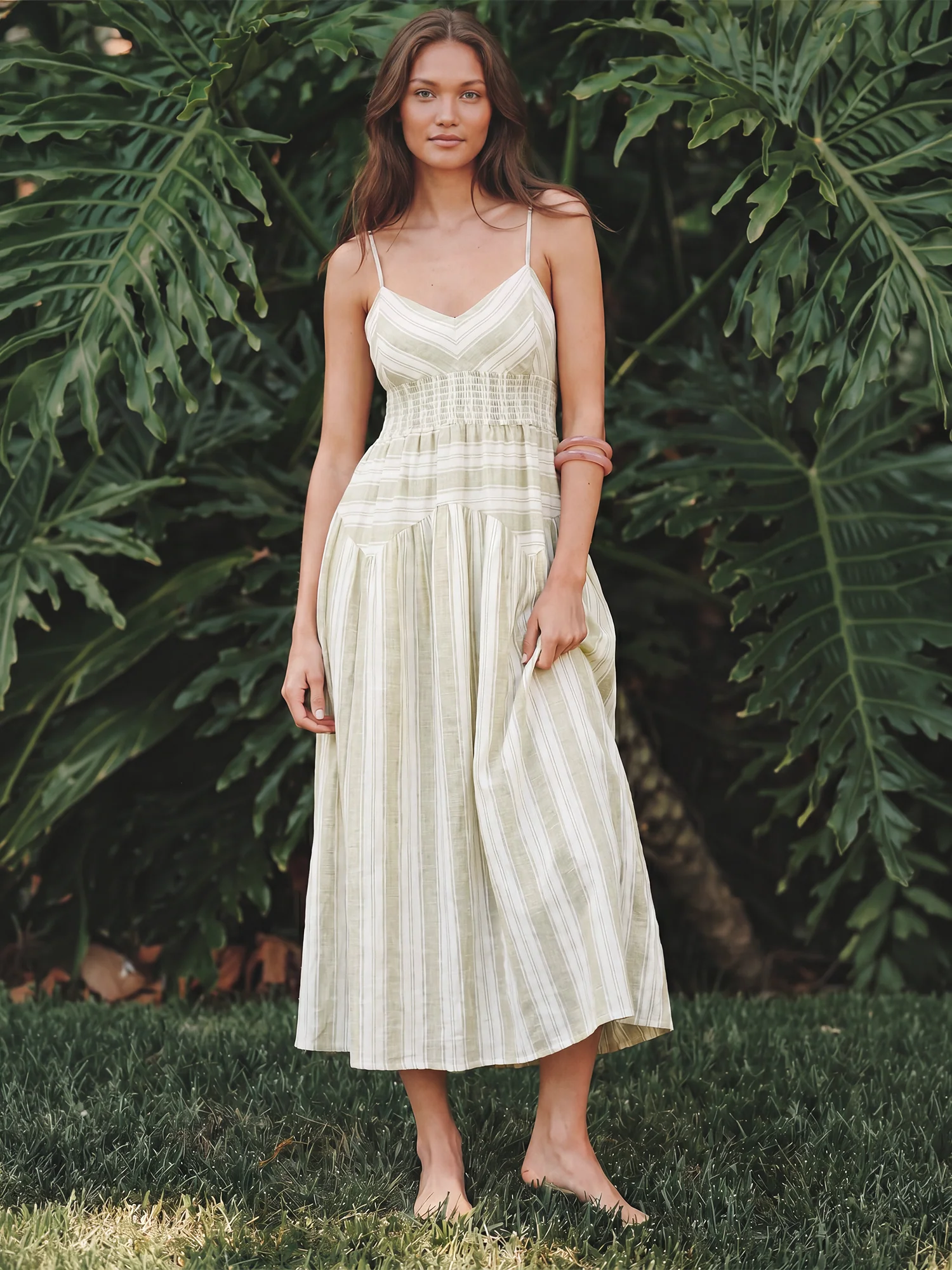 Sleeveless Multi Stripe Fit And Flare Maxi Dress