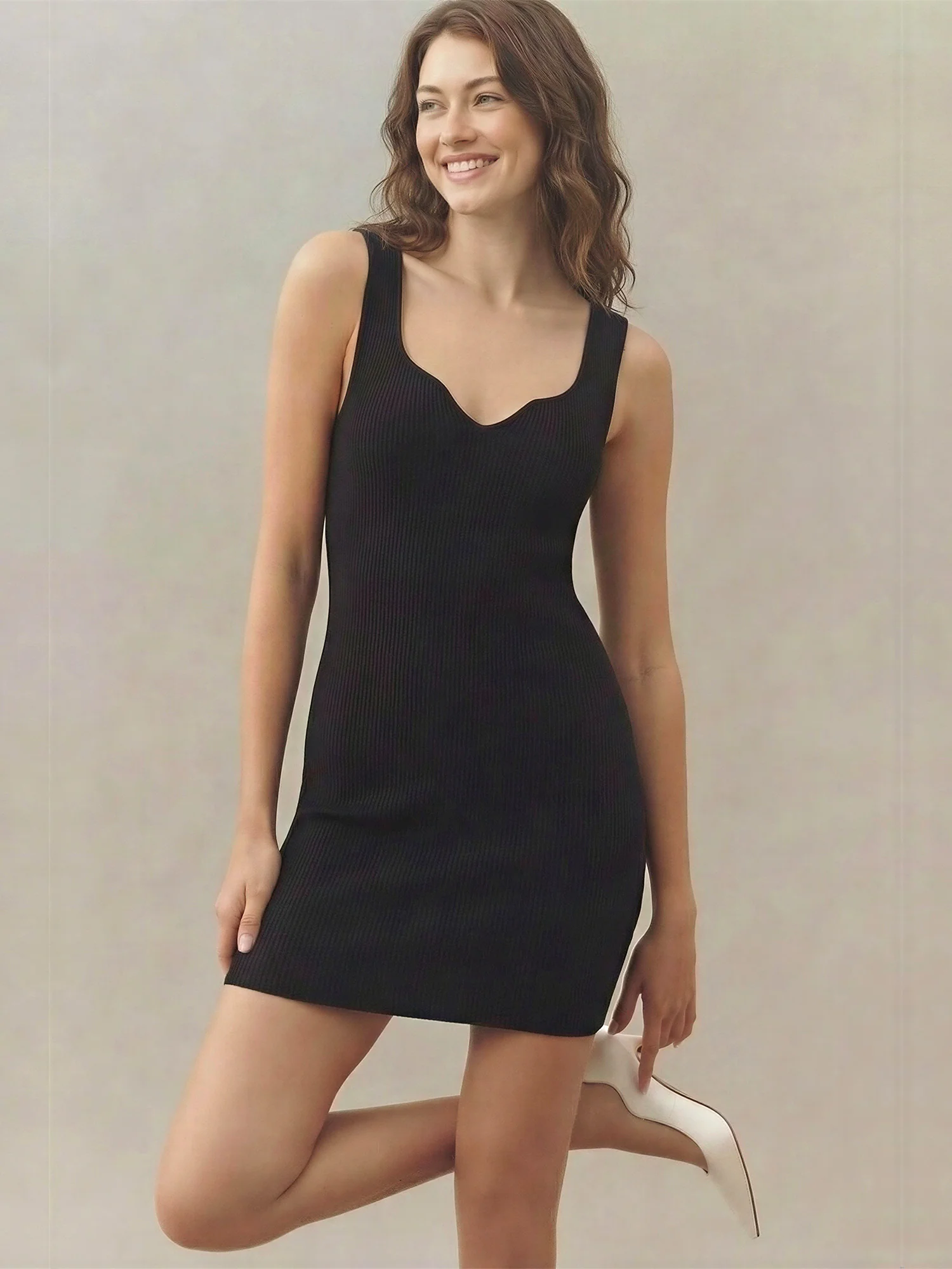 Sleeveless sculpt Rib Knit Bodycon Mini Dress - Image 2