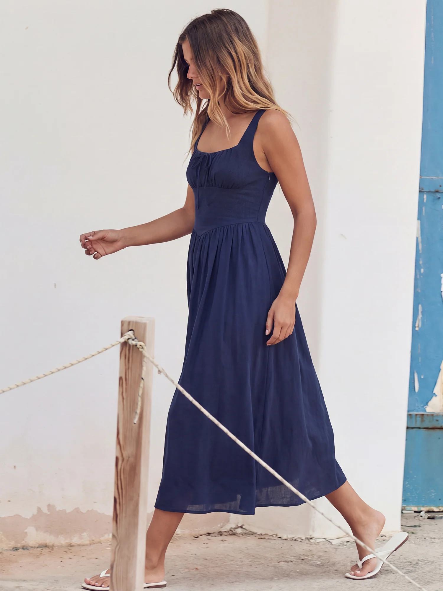 Sleeveless Square Neck Fit And Flare Midi Dress - Image 3
