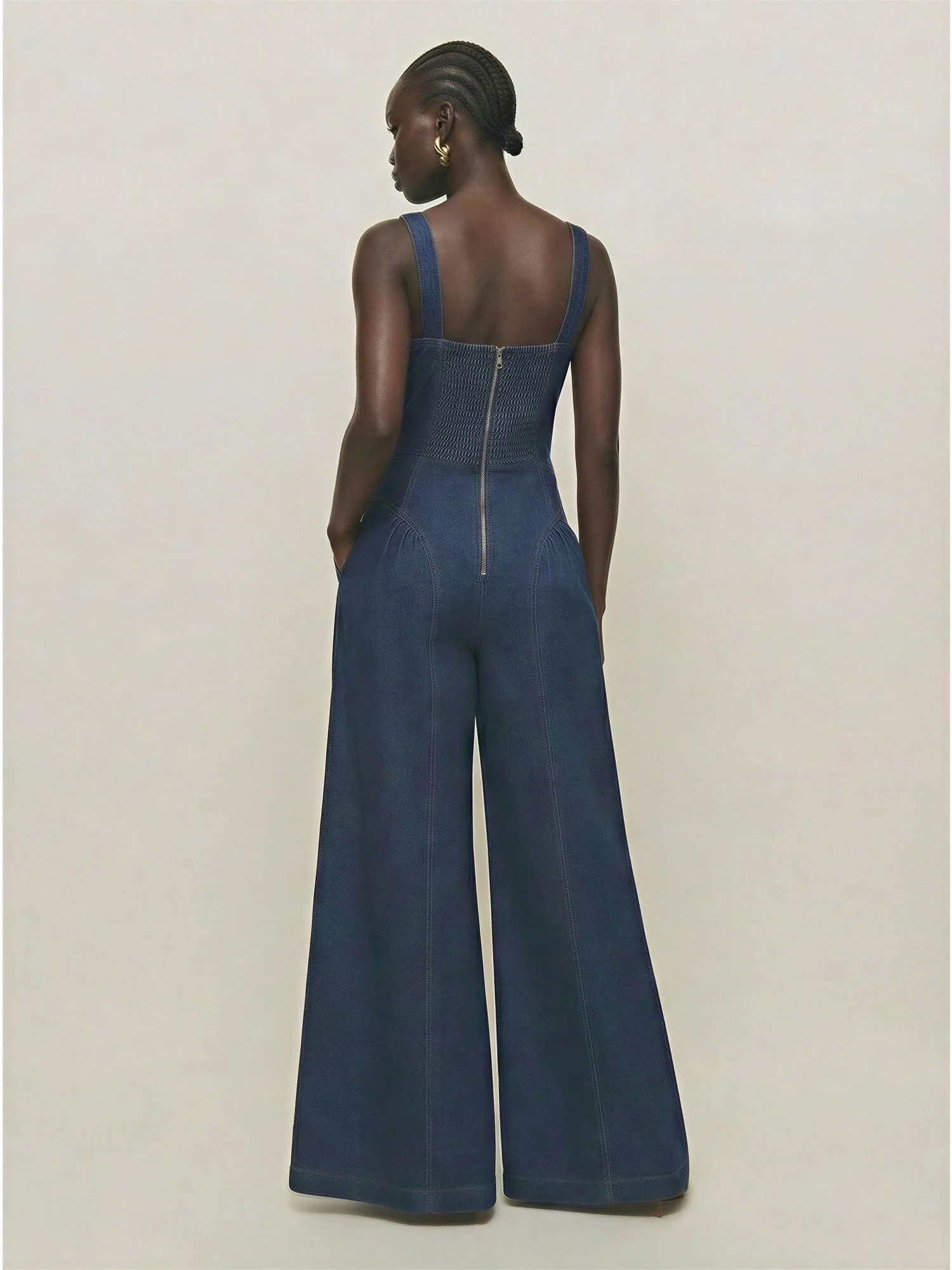Square Neck Palazzo Denim Jumpsuit - Image 4