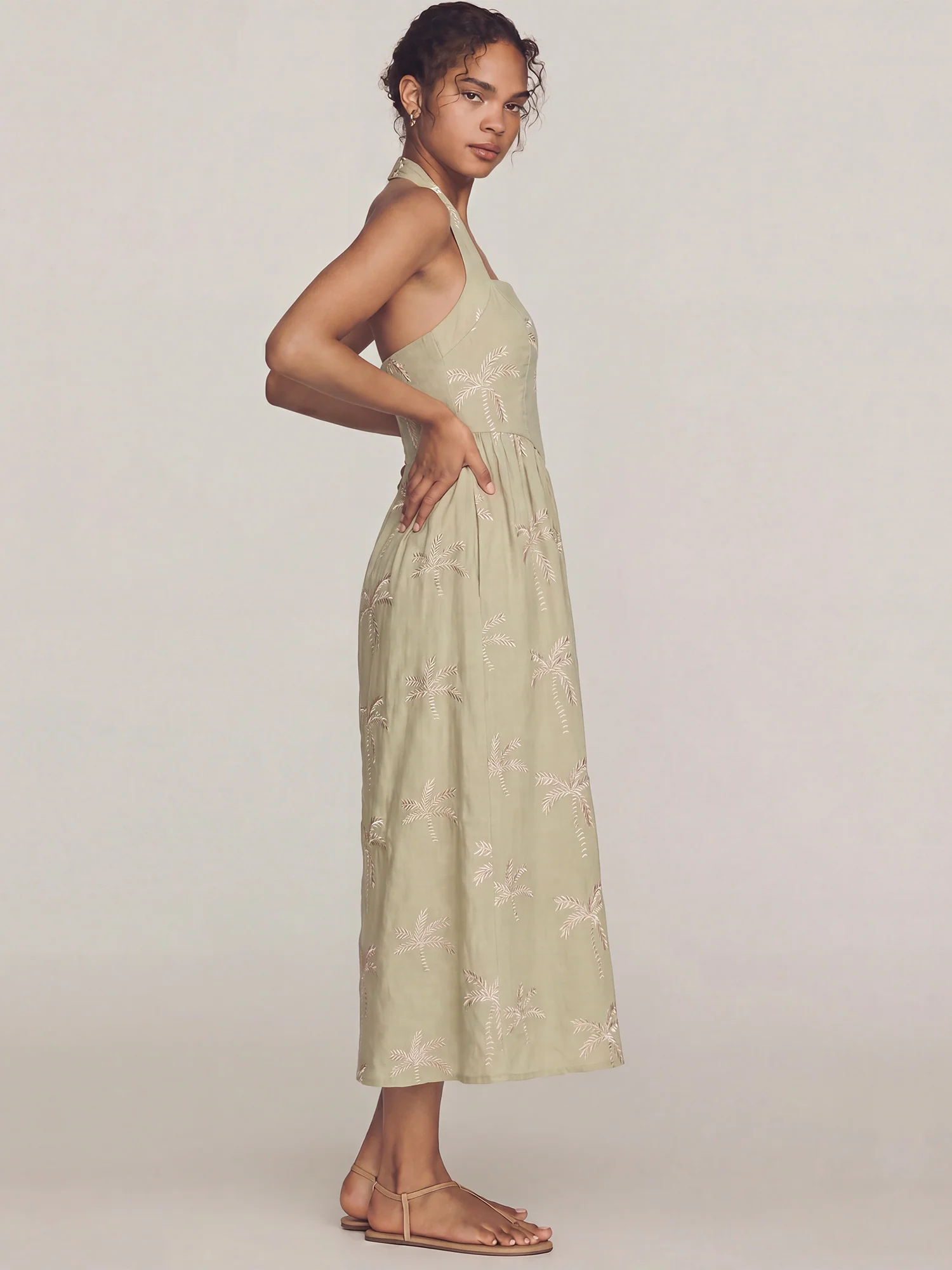 Sleeveless Square Neck Palm Tree A Line Midi Dress - Image 3