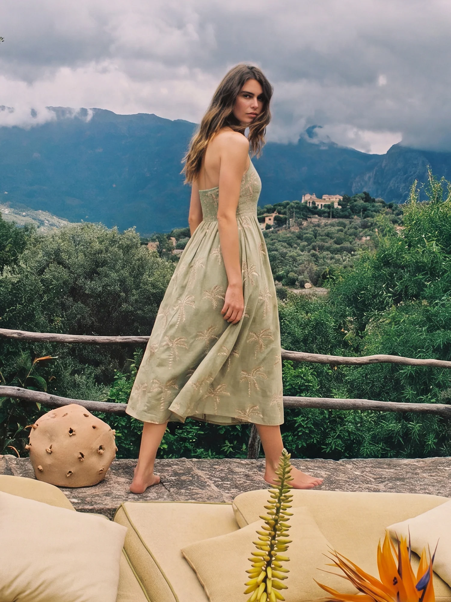 Sleeveless Square Neck Palm Tree A Line Midi Dress - Image 4