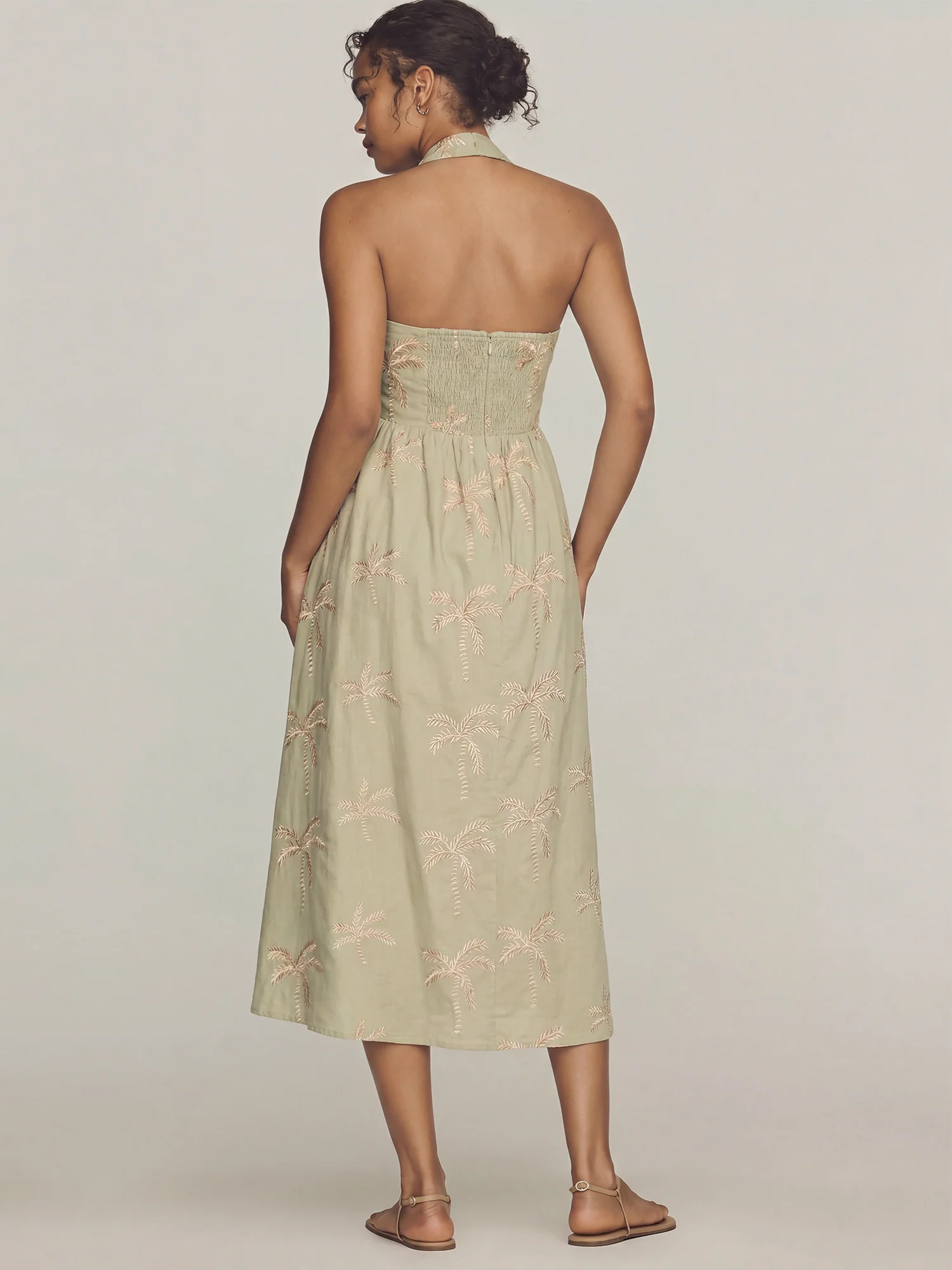 Sleeveless Square Neck Palm Tree A Line Midi Dress - Image 6