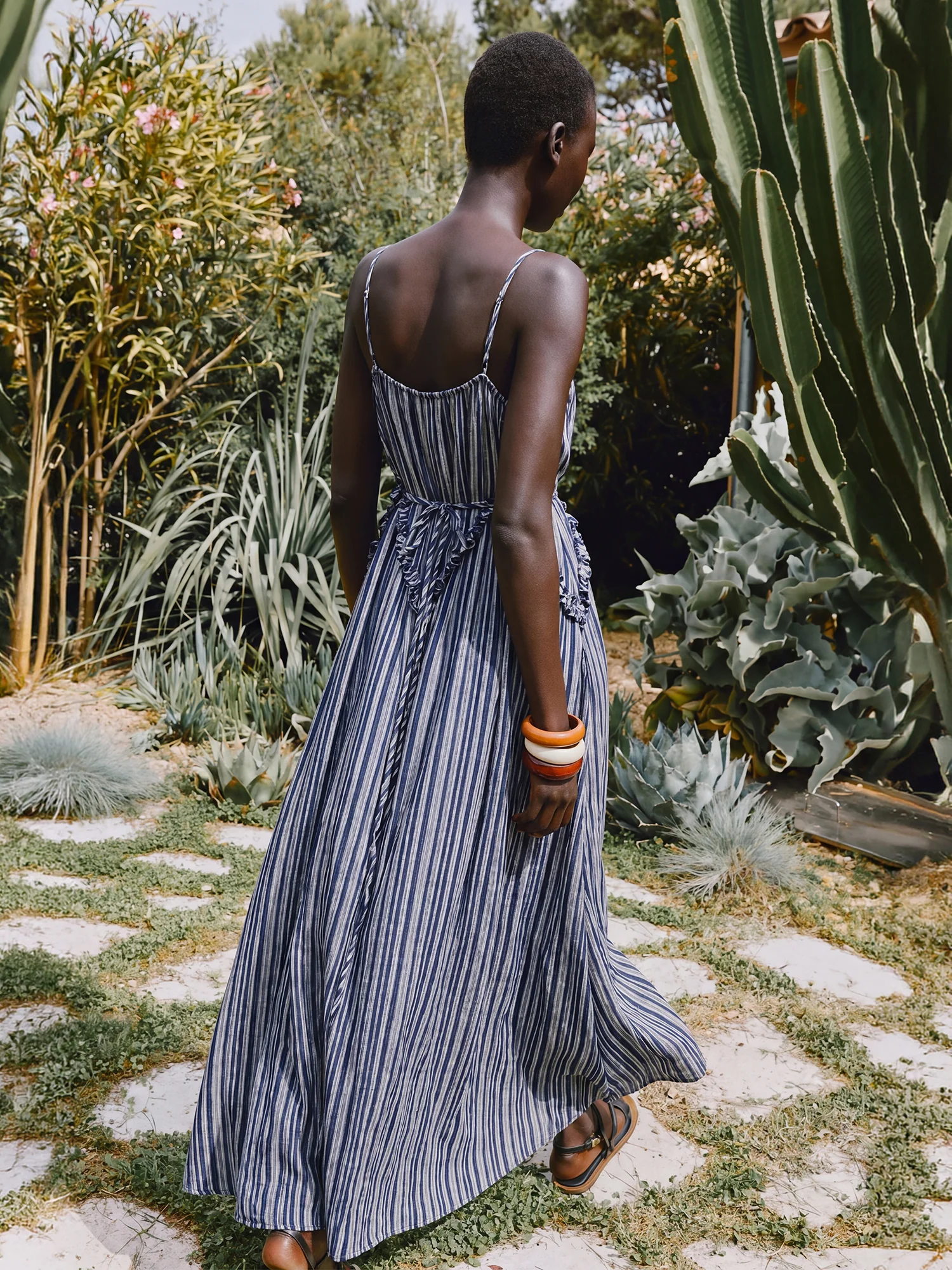 Sleeveless Striped Ruffle Detail Maxi Sun Dress - Image 3