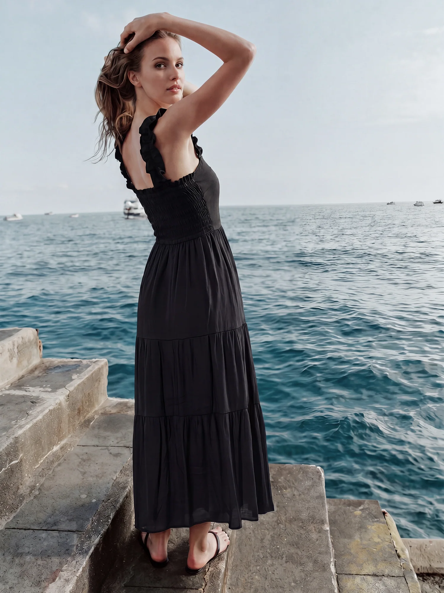 Sleeveless Tiered Gauze Nap A-Line Maxi Sun Dress - Image 4
