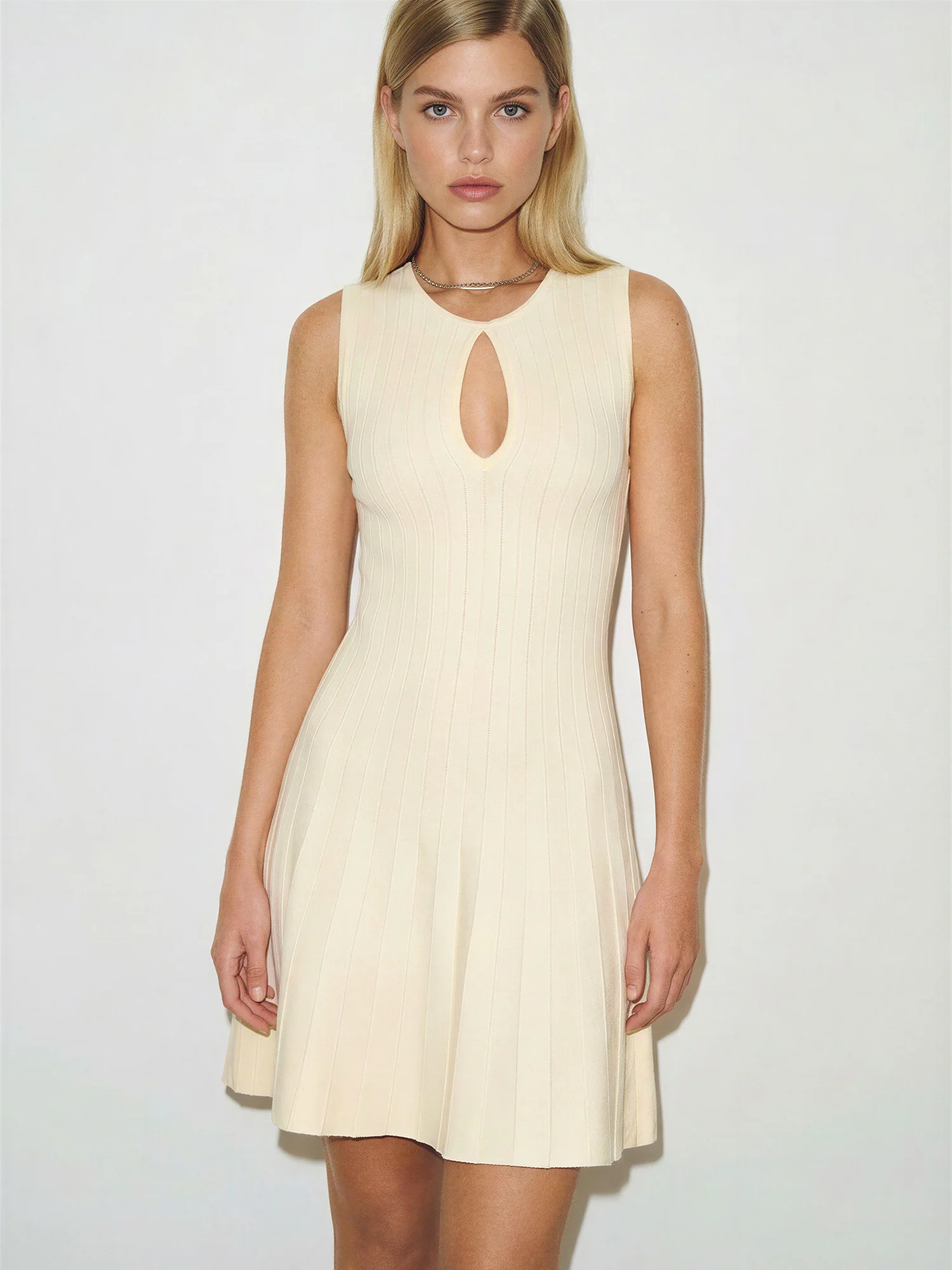 Sleeveless Key Hole Pleated Knit Mini Dress - Image 2