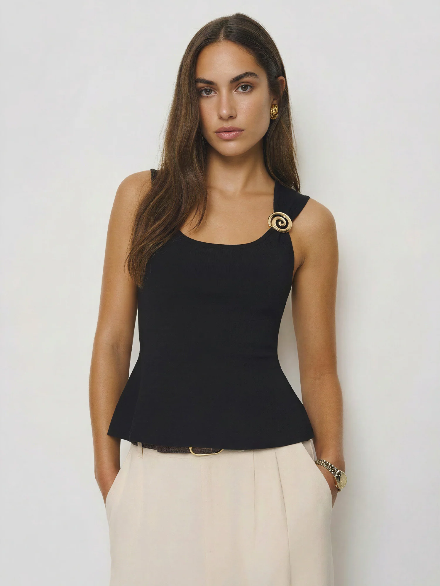 Sleeveless Pendant Knit Peplum Top