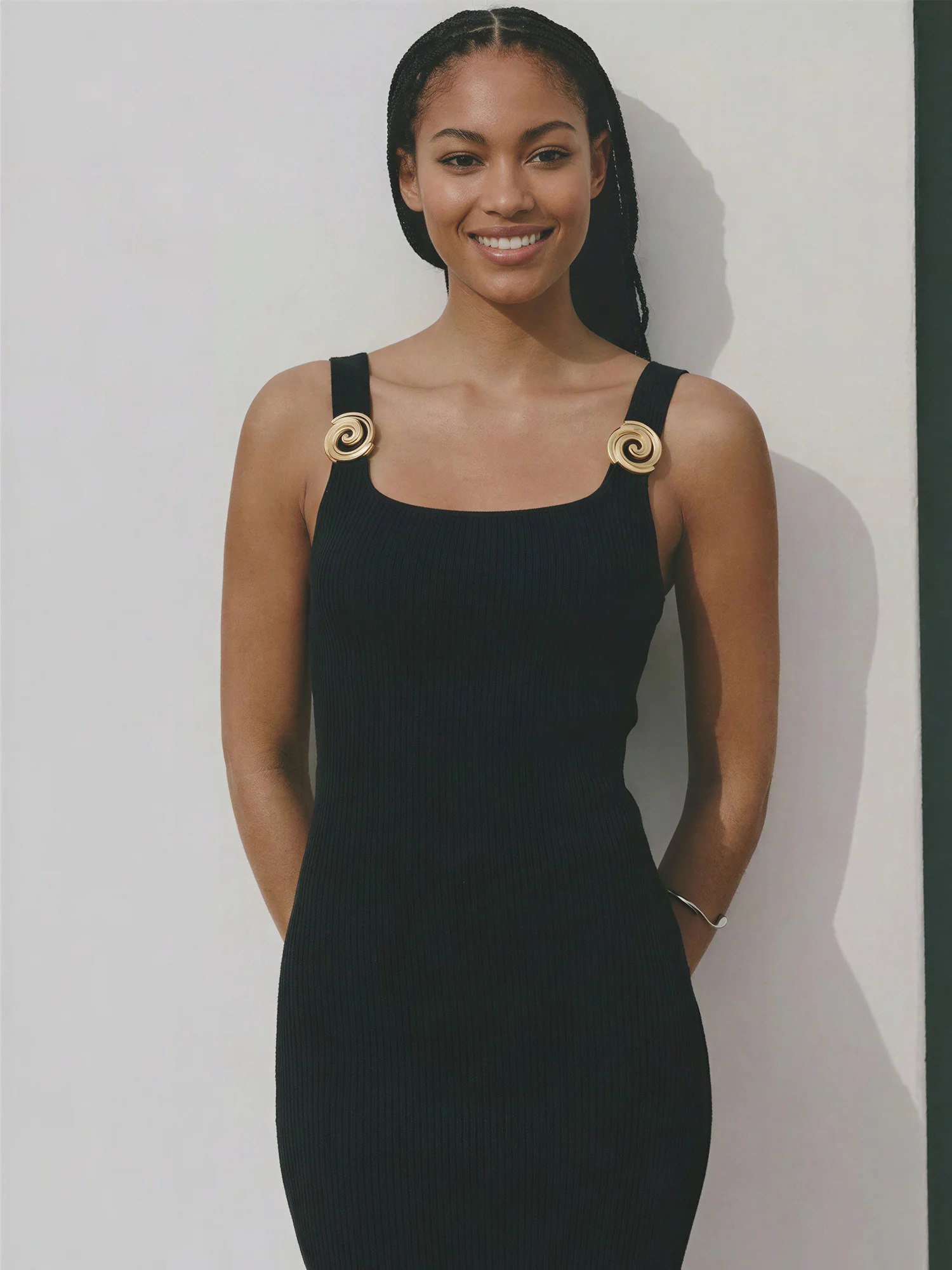 Sleeveless Pendant Knit Side Slit Midi Dress - Image 3