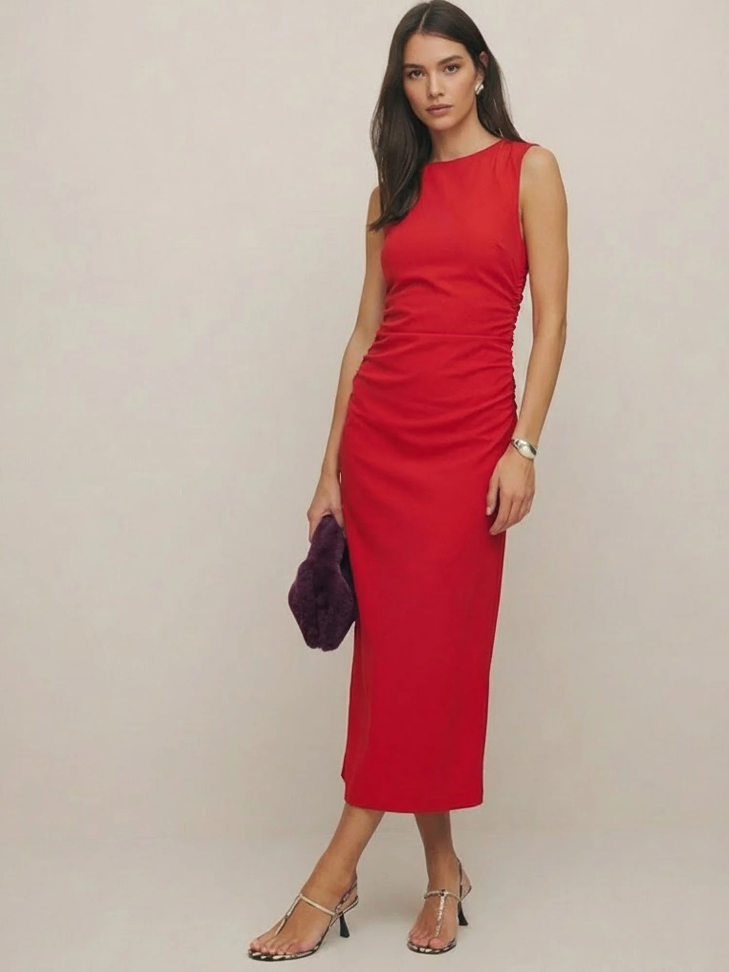 Sleeveless Ruched Side Midi Dress - Image 6
