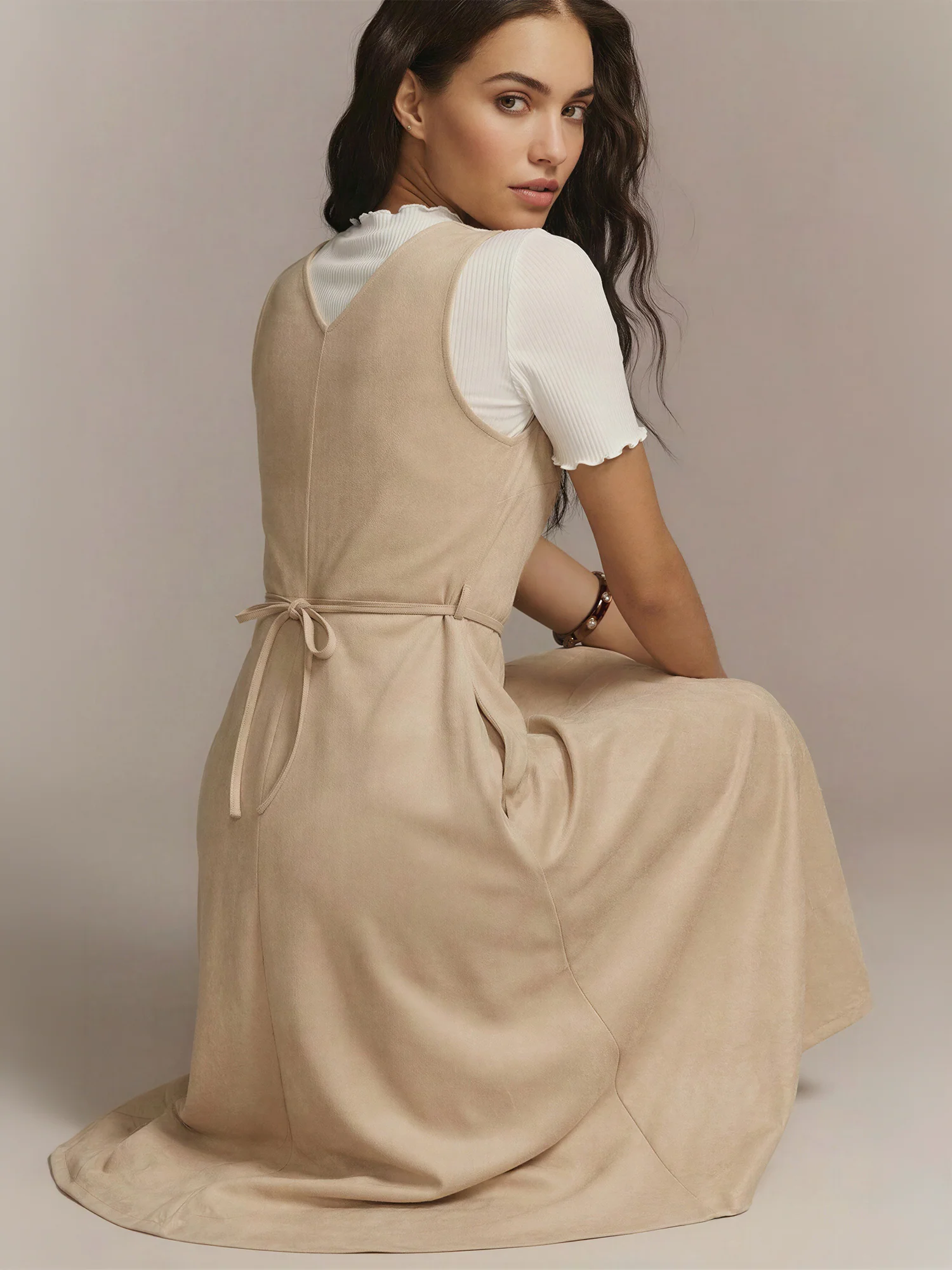Sleeveless Zip Front Seamed Waist Dress - Image 3