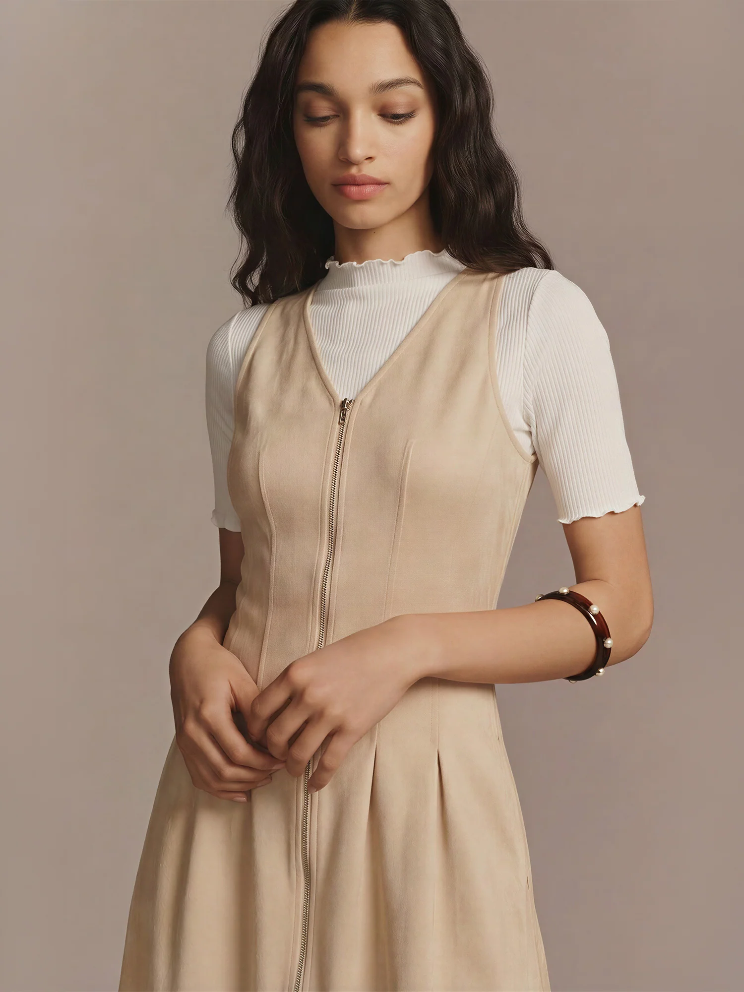 Sleeveless Zip Front Seamed Waist Dress - Image 4