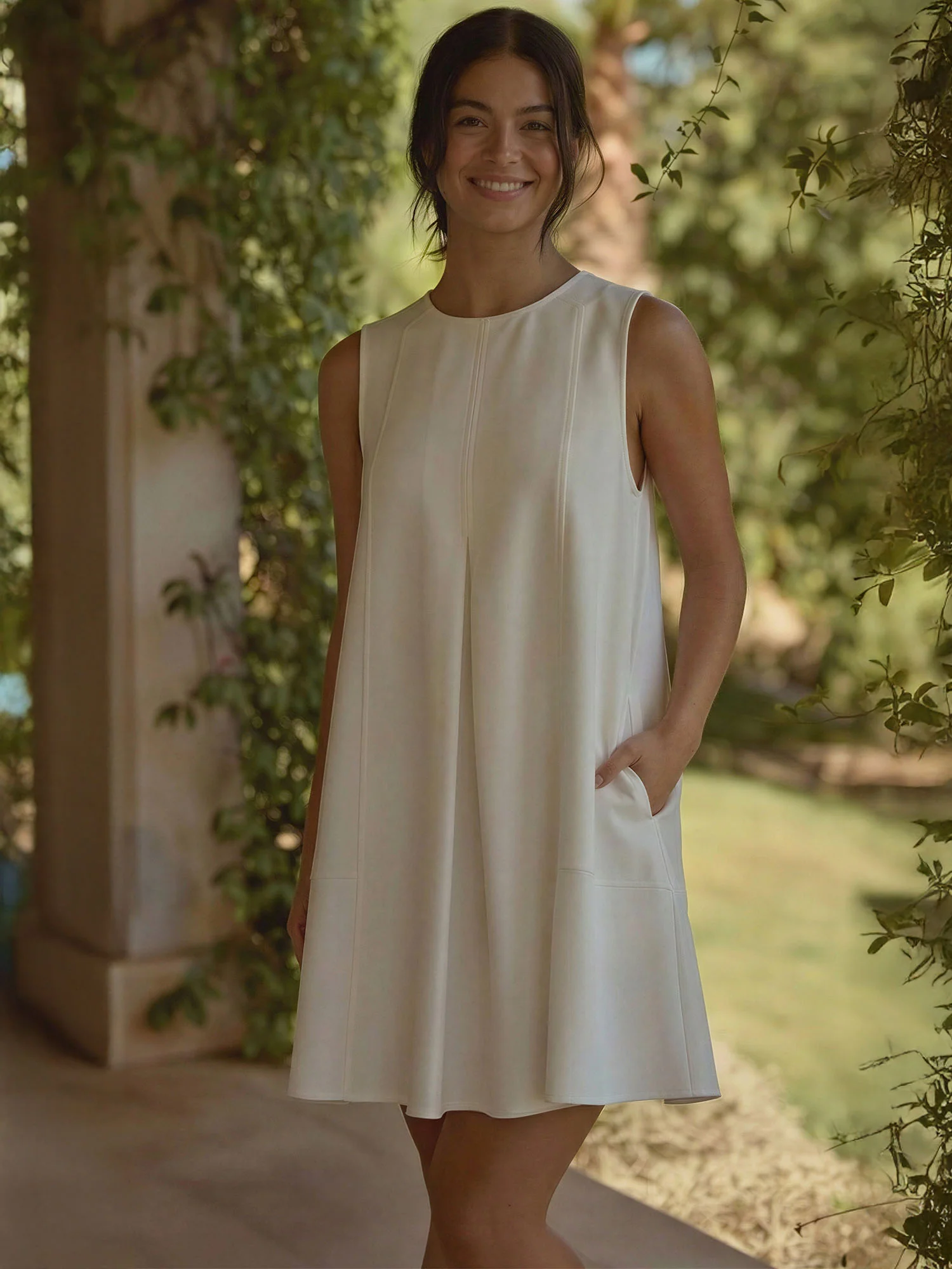 Sleevless Vertical Panel Front A-Line Mini Dress - Image 5