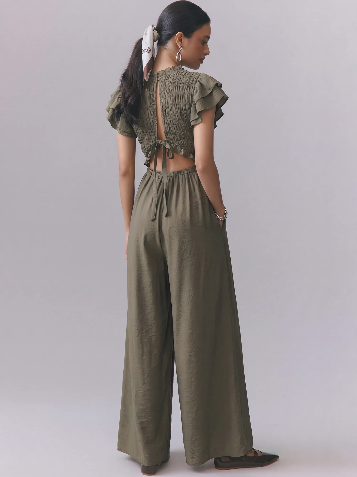 Smocked Bodice Ruffle Sleeve Jumpsuit - Image 2