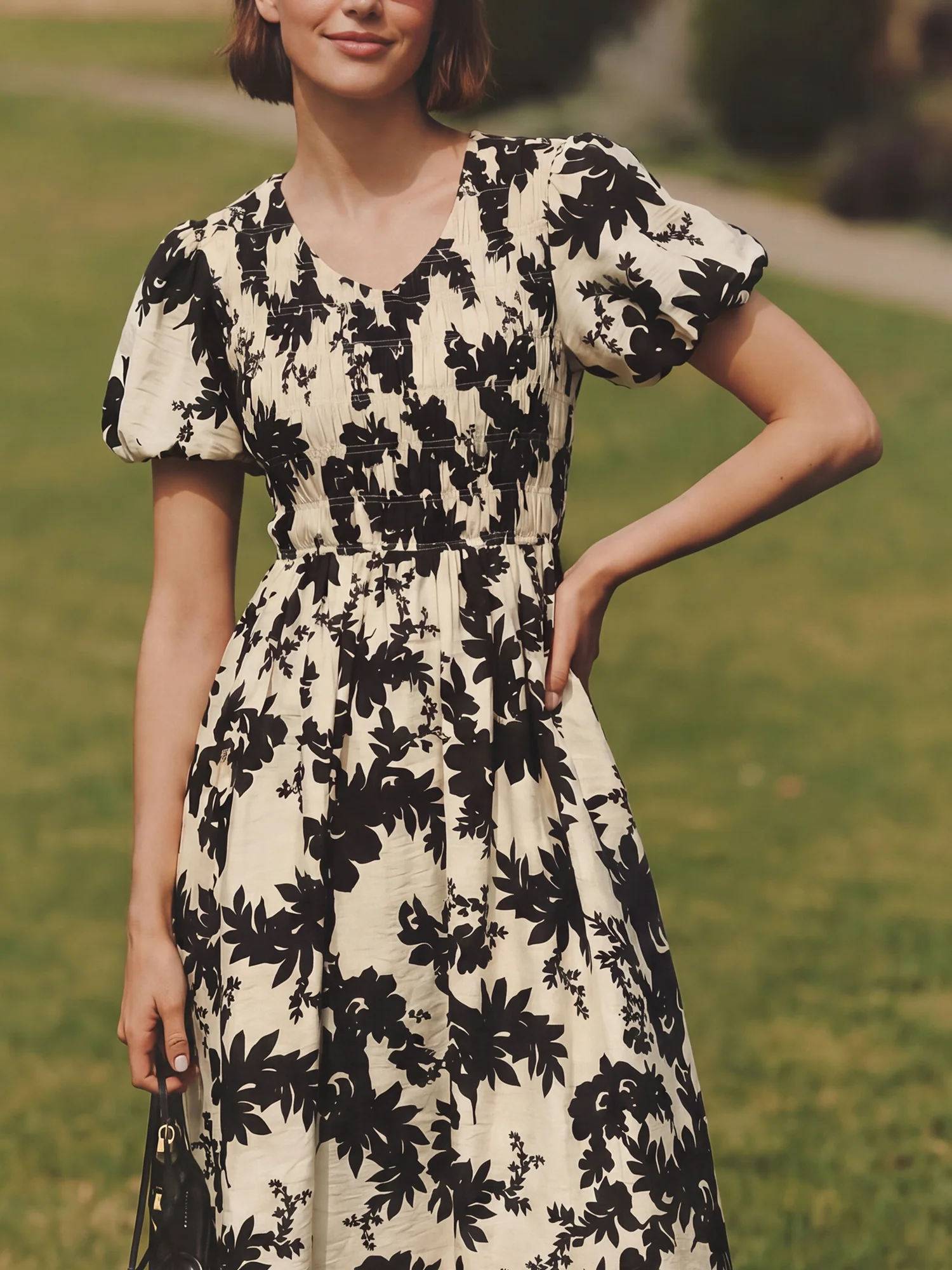 Smocked Bodice Woven Midi Sun Dress - Image 2