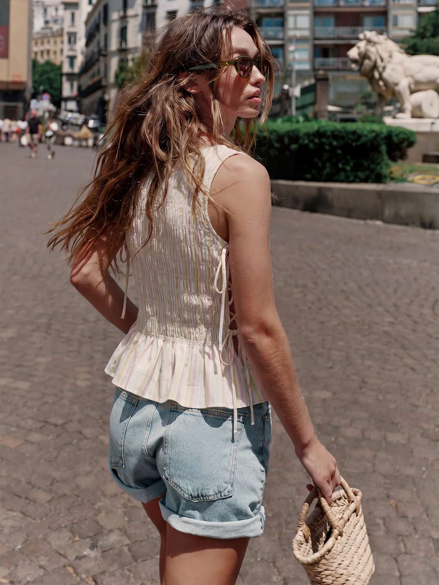 Smocked Tie Side Peplum Top - Image 7
