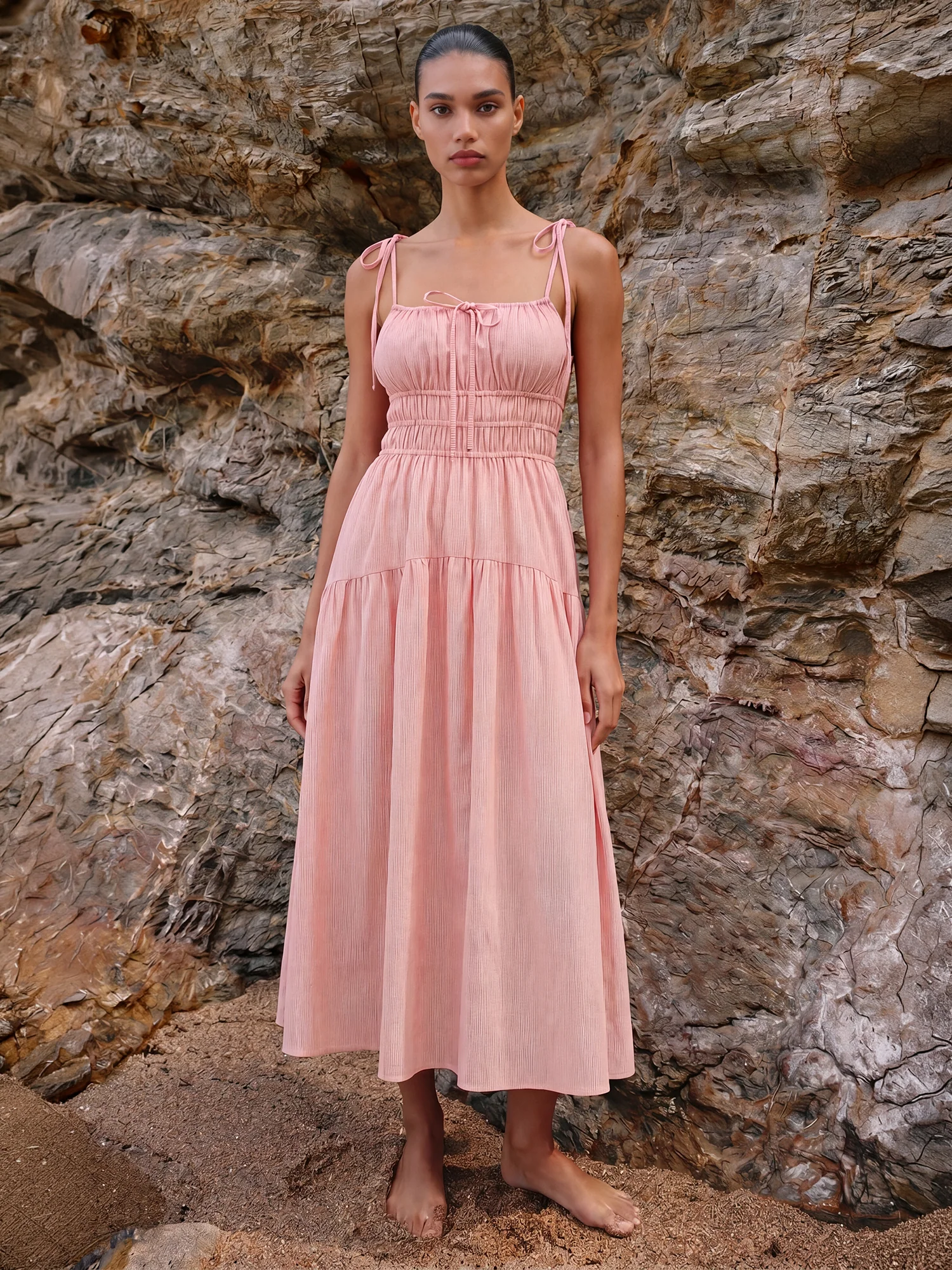 Spaghetti Strap A Line Midi Sun Dress