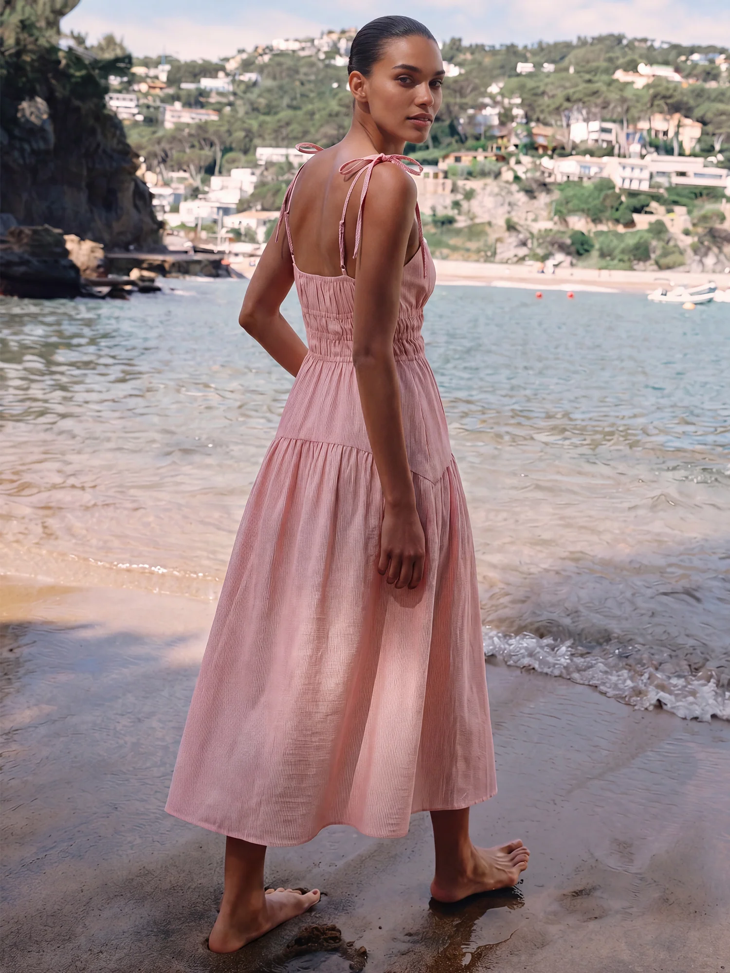 Spaghetti Strap A Line Midi Sun Dress - Image 3
