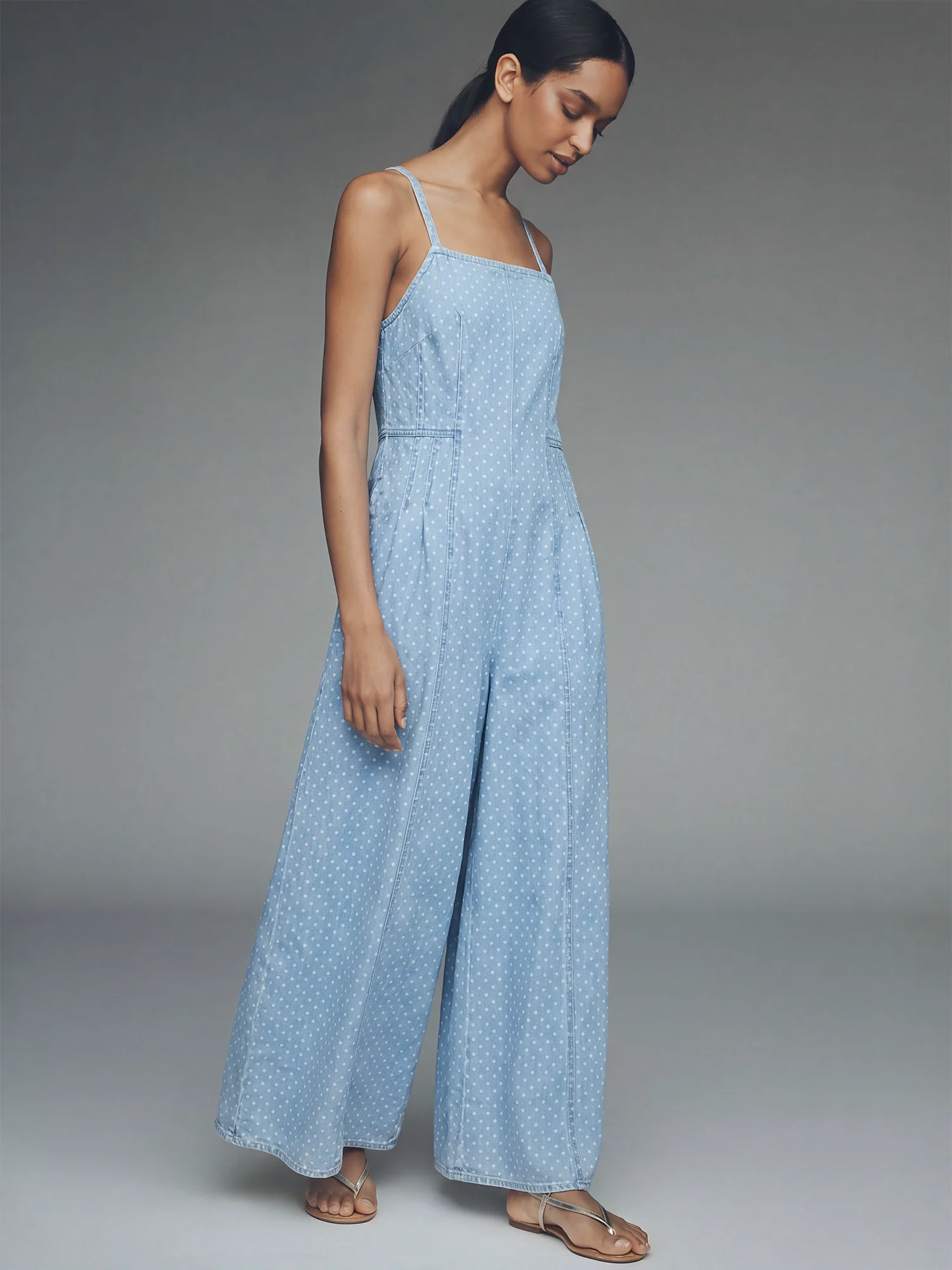 Sq Neck Slevless Detail Polka Dot Printed Jumpsuit - Image 2