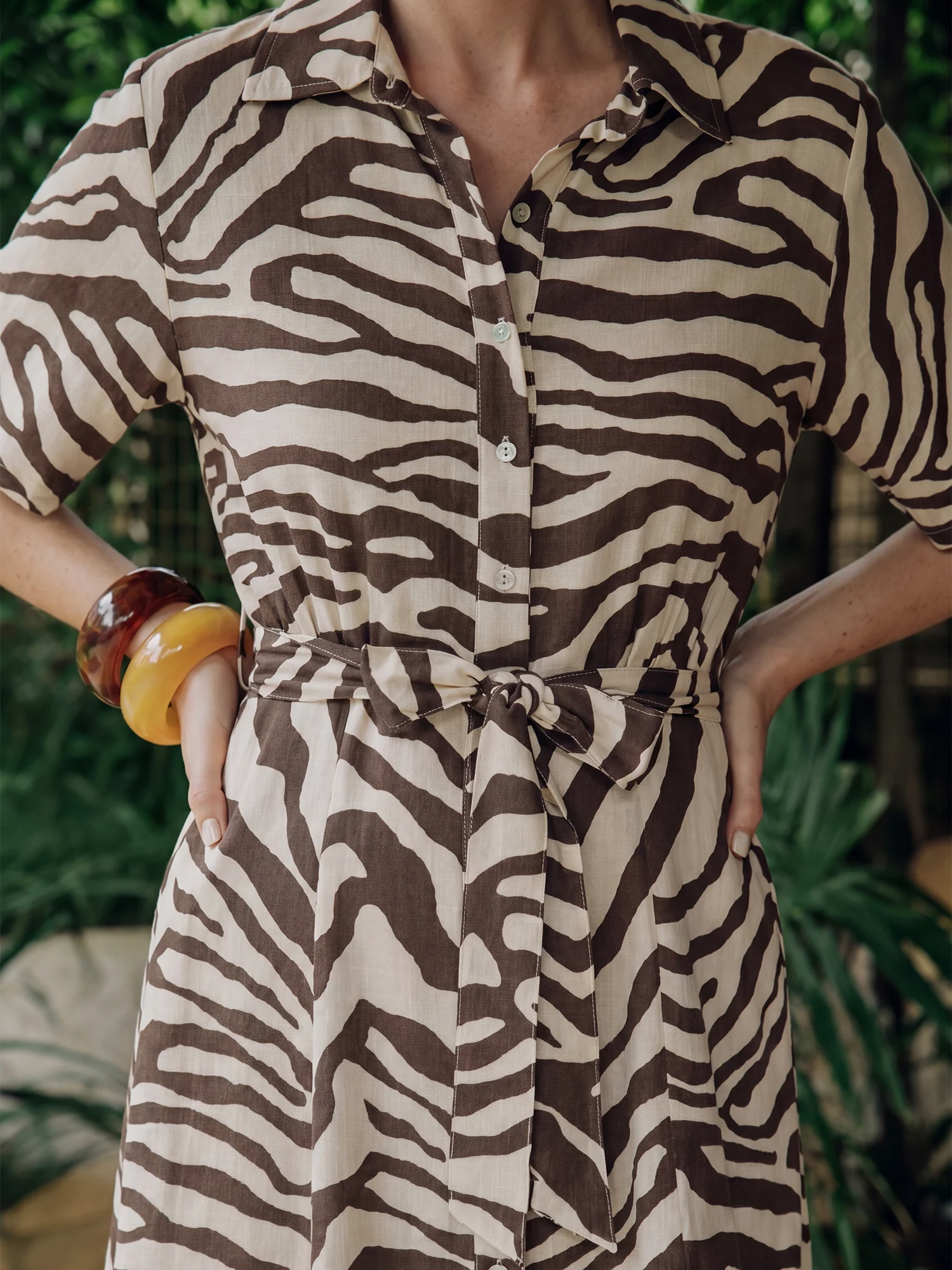 Shortsleeves Button Down Zebra Print Shirt Midi Dress - Image 7