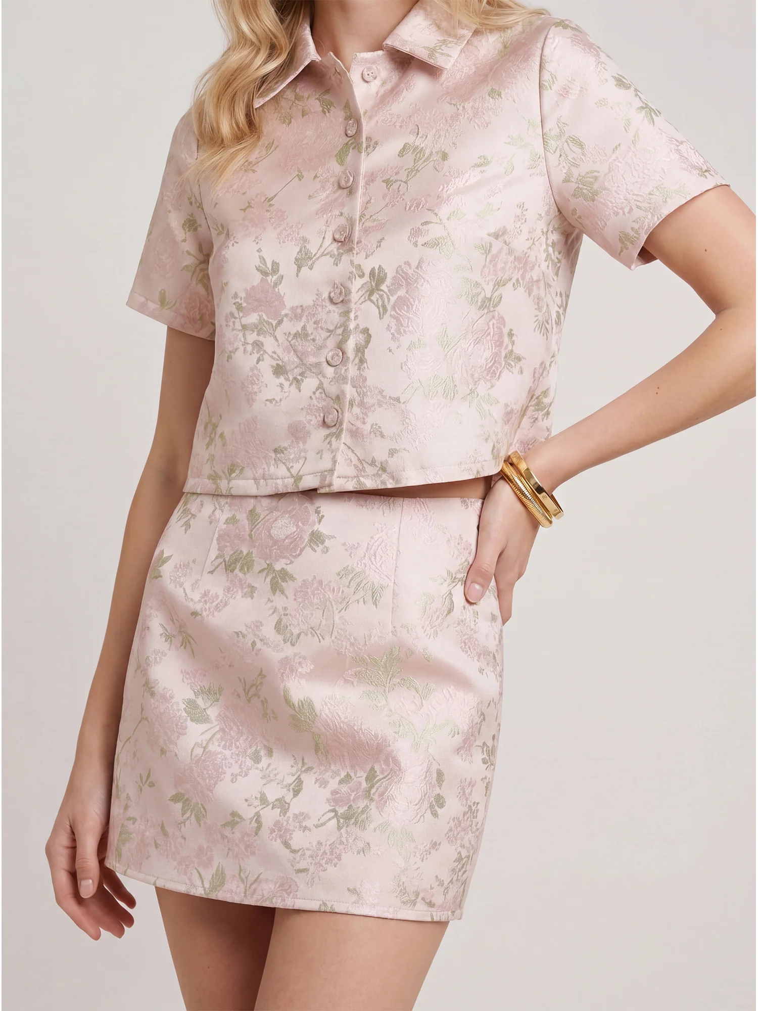 Shortsleeves Collared Jacquard Top - Image 3