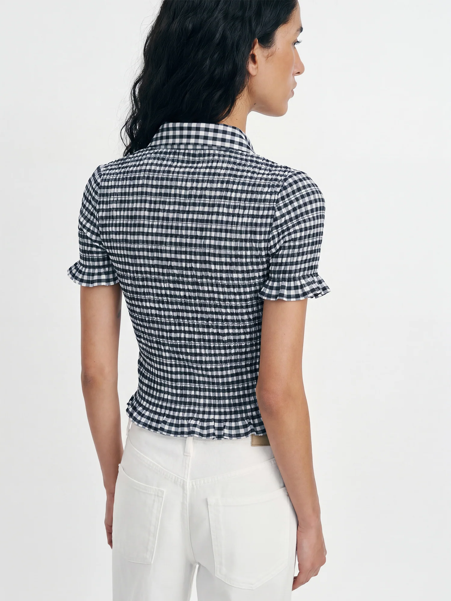 Shortsleeves Gingham Stretch Button Down Top - Image 3