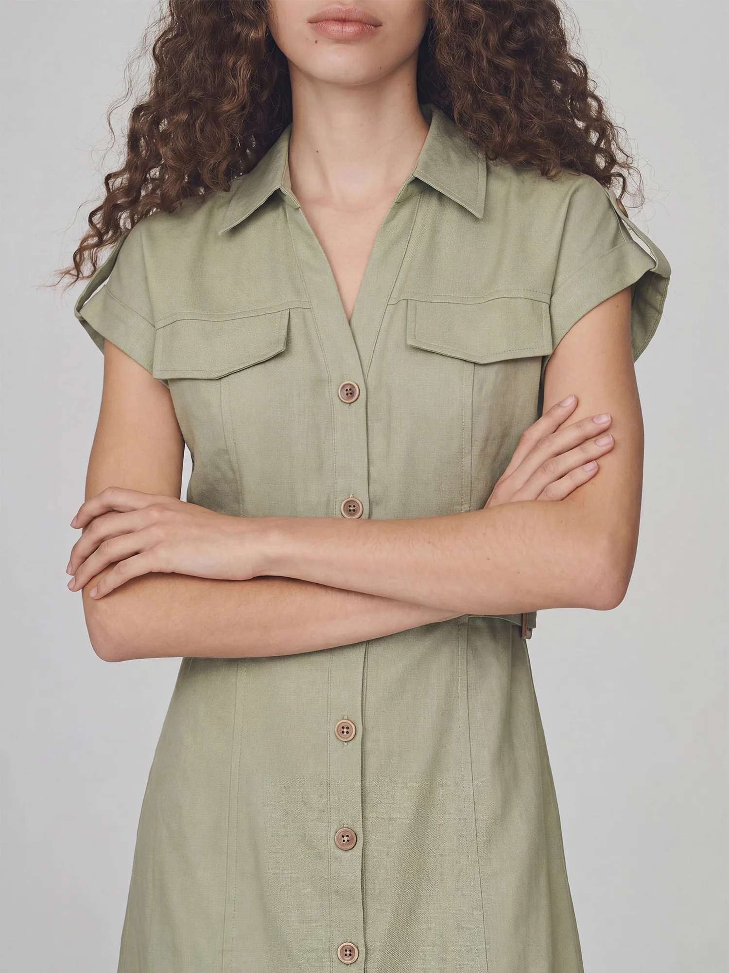 Short Sleeves Utility Pocket Button Down Shirt Midi Dress - Image 2