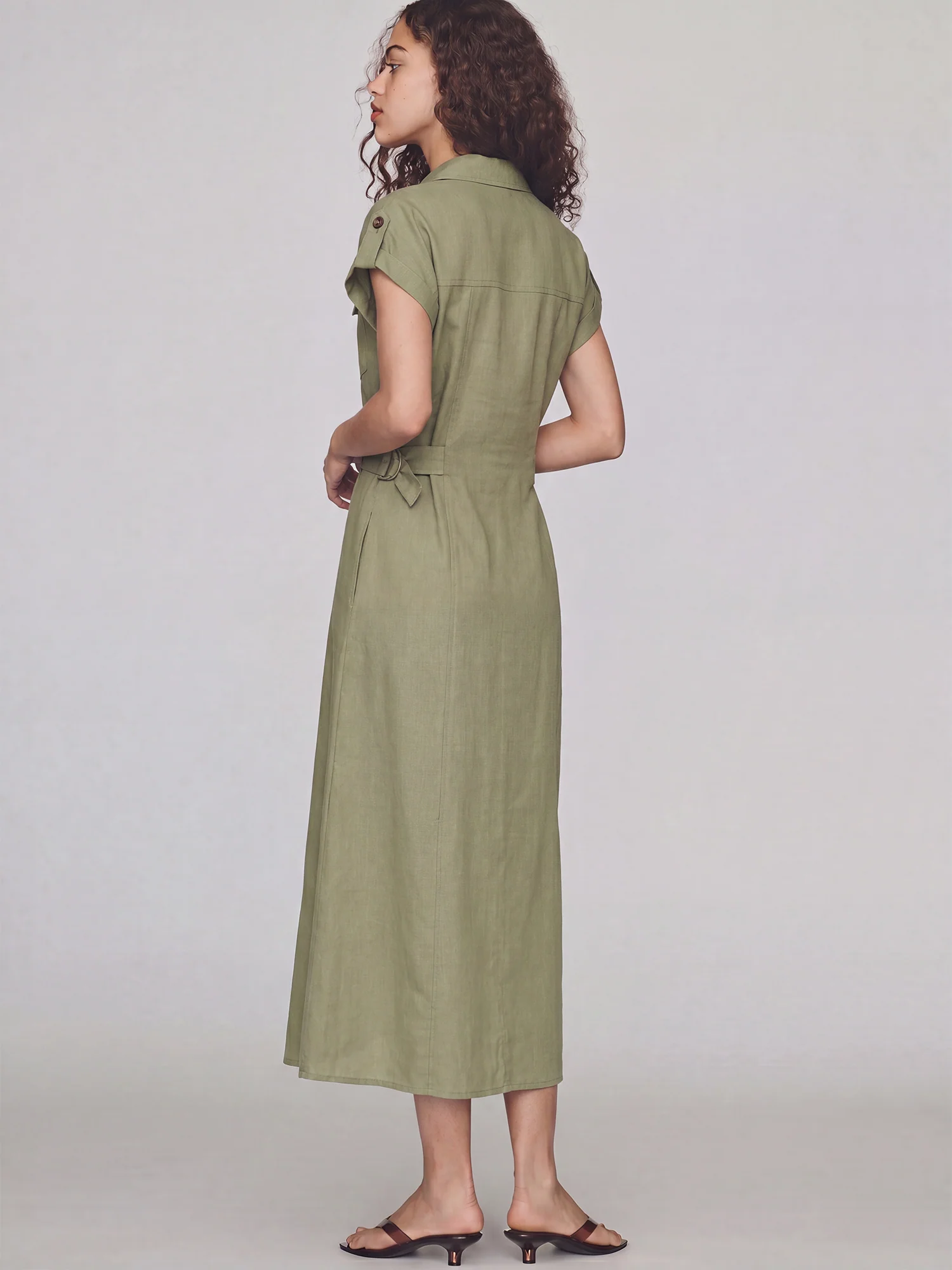 Short Sleeves Utility Pocket Button Down Shirt Midi Dress - Image 3