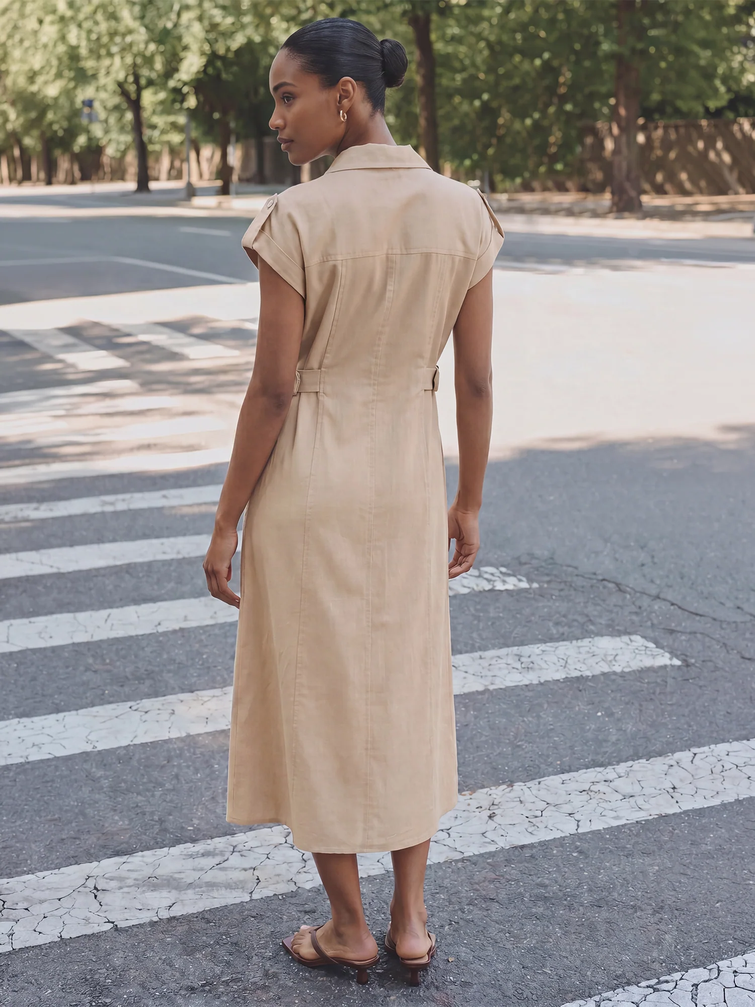 Short Sleeves Utility Pocket Button Down Shirt Midi Dress - Image 7