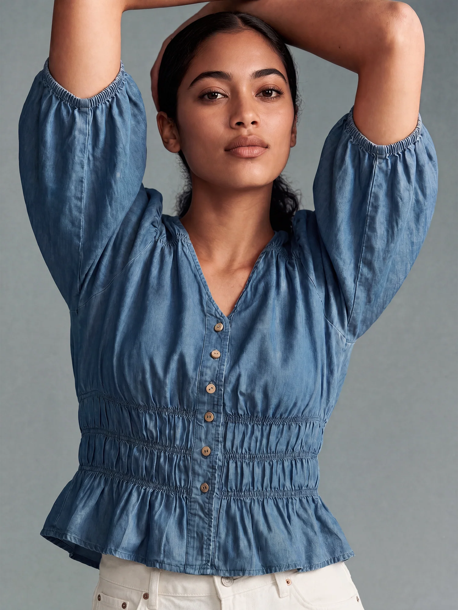 Shortsleeves V Neck Tencel Blouse