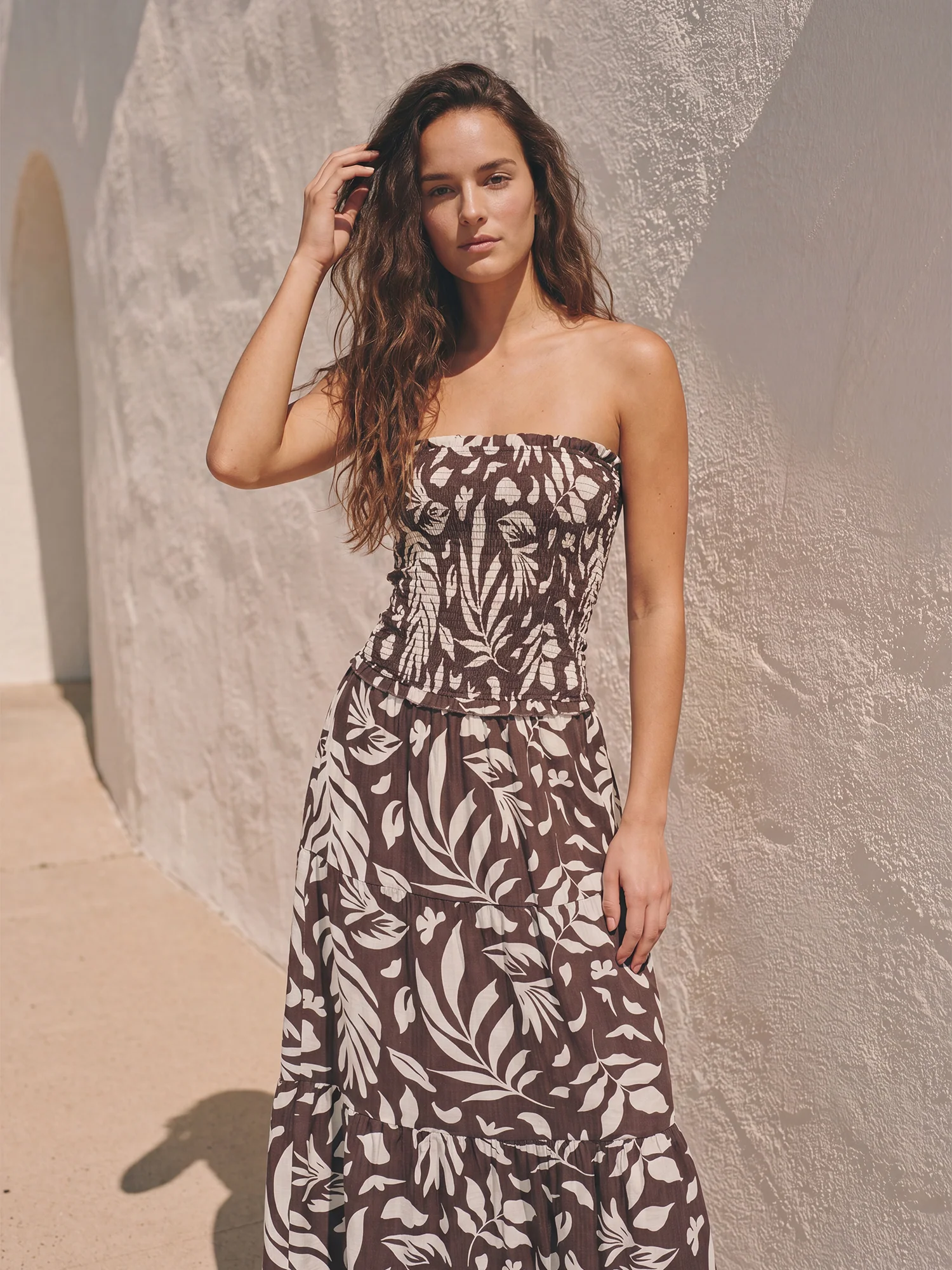 Strapless Foliage Print Maxi Sun Dress - Image 6