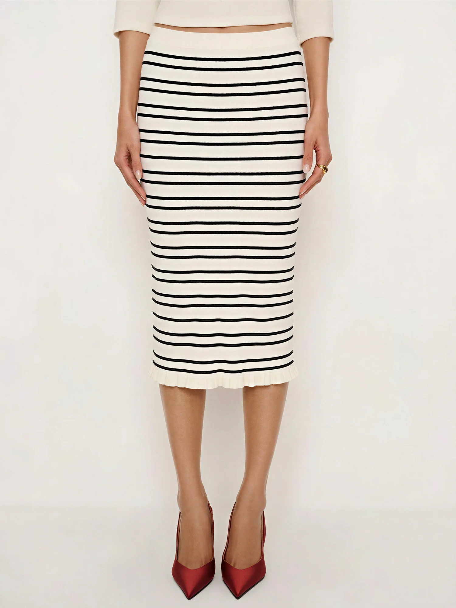 Stripe Sweater Knit Pencil Skirt - Image 8