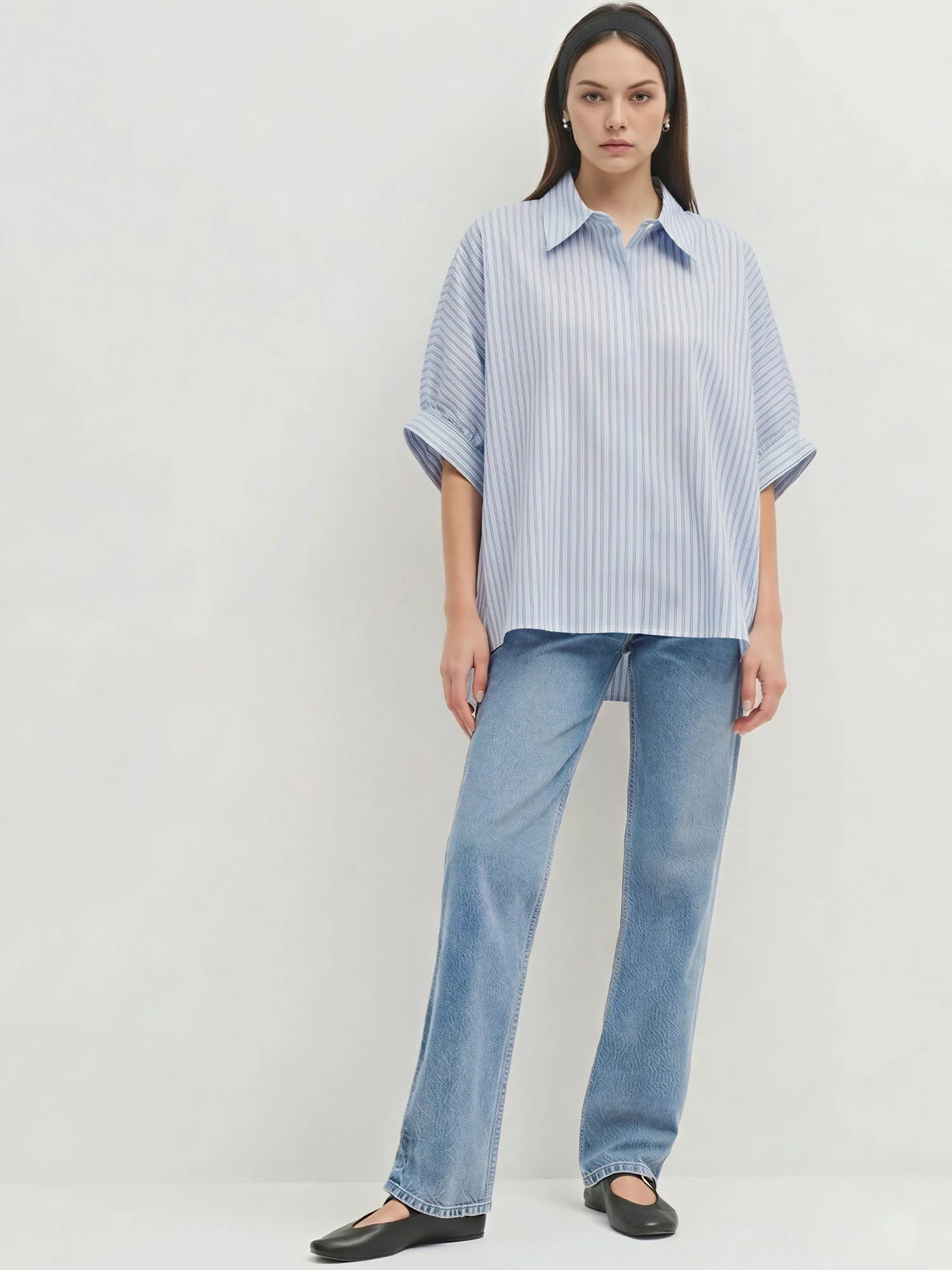 Striped Collar Cuffed Short Sleeves Button Down Shirt - Image 8