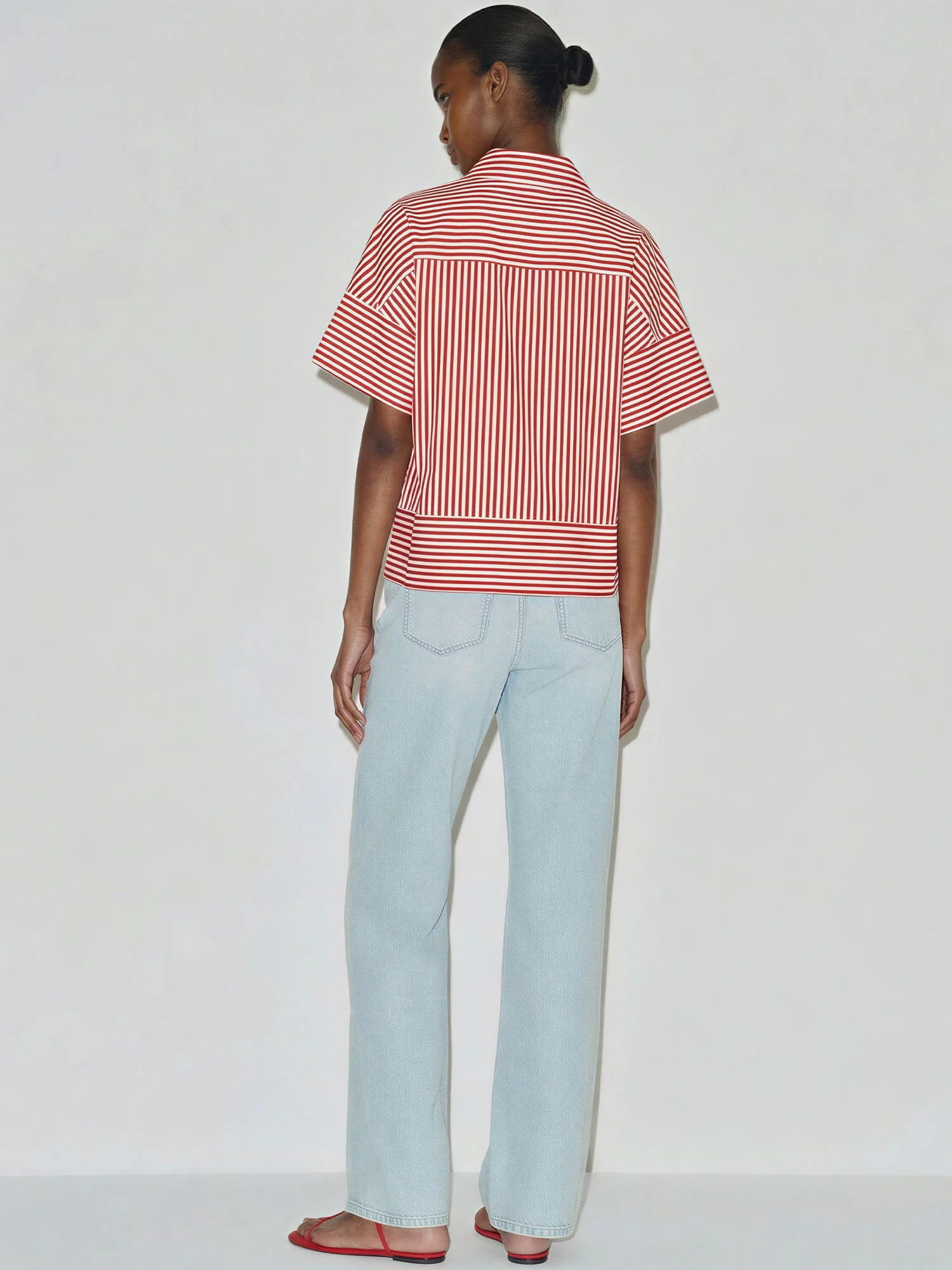 Striped Short Sleeve Collared Relaxed Shirt - Image 11