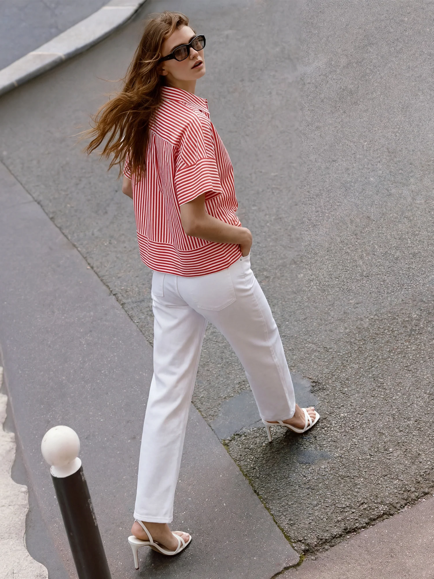 Striped Short Sleeve Collared Relaxed Shirt - Image 7