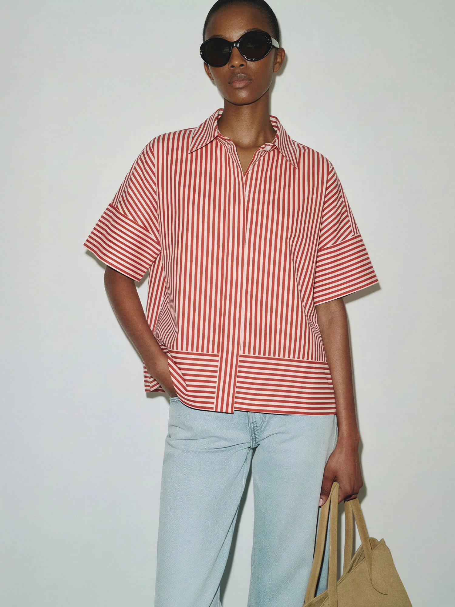 Striped Short Sleeve Collared Relaxed Shirt - Image 8