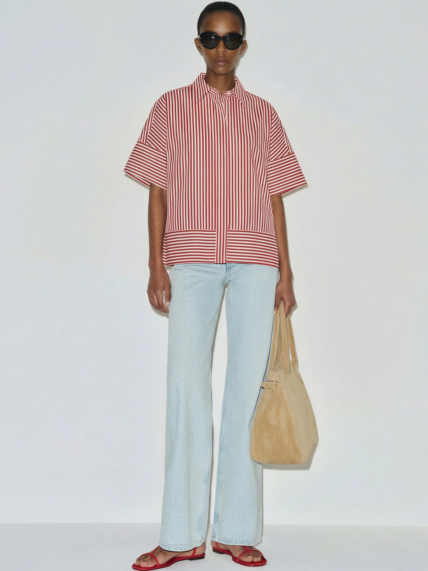 Striped Short Sleeve Collared Relaxed Shirt - Image 9